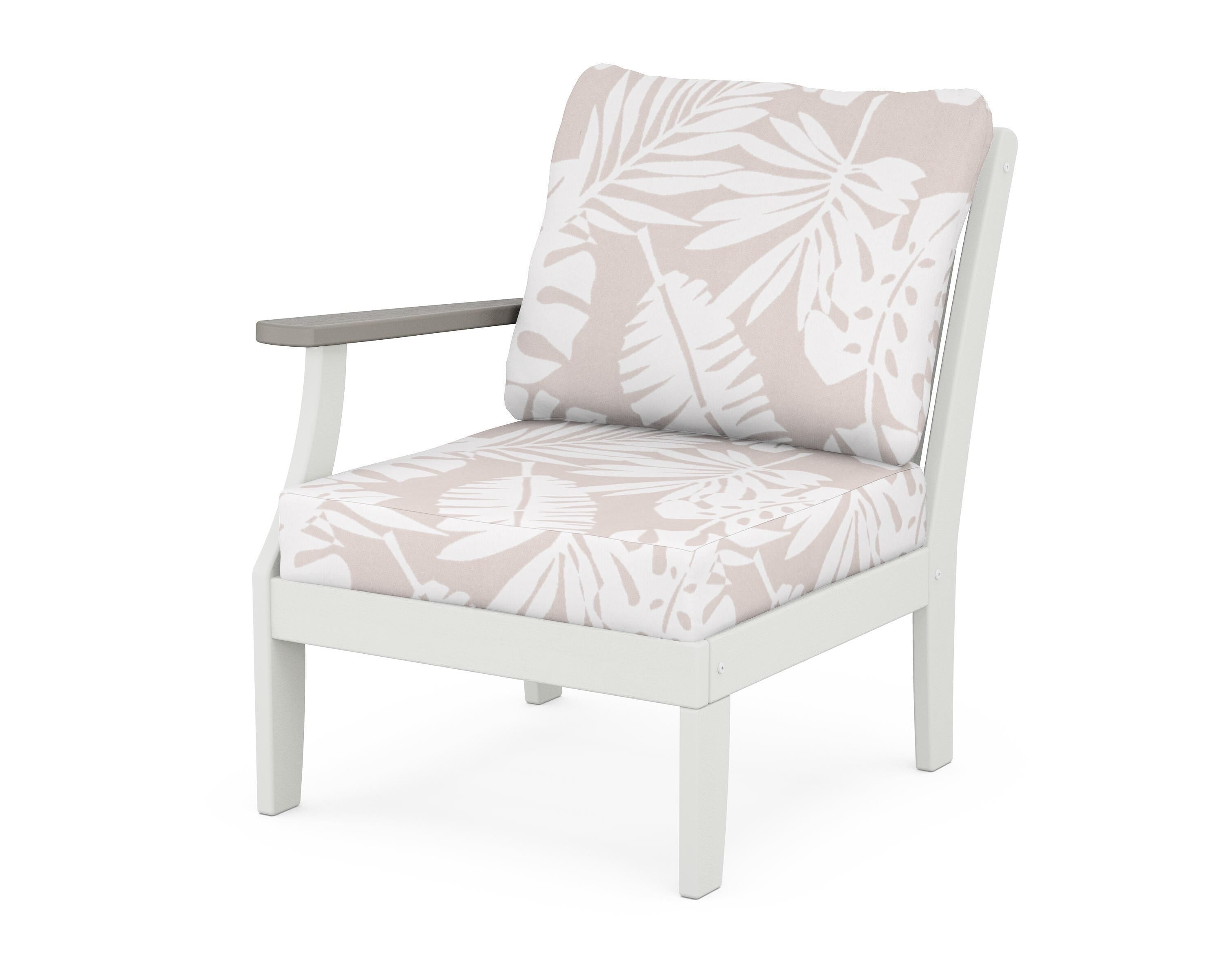 POLYWOOD® Braxton Modular Left Arm Chair in White / Driftwood / Leaf Dune Burlap