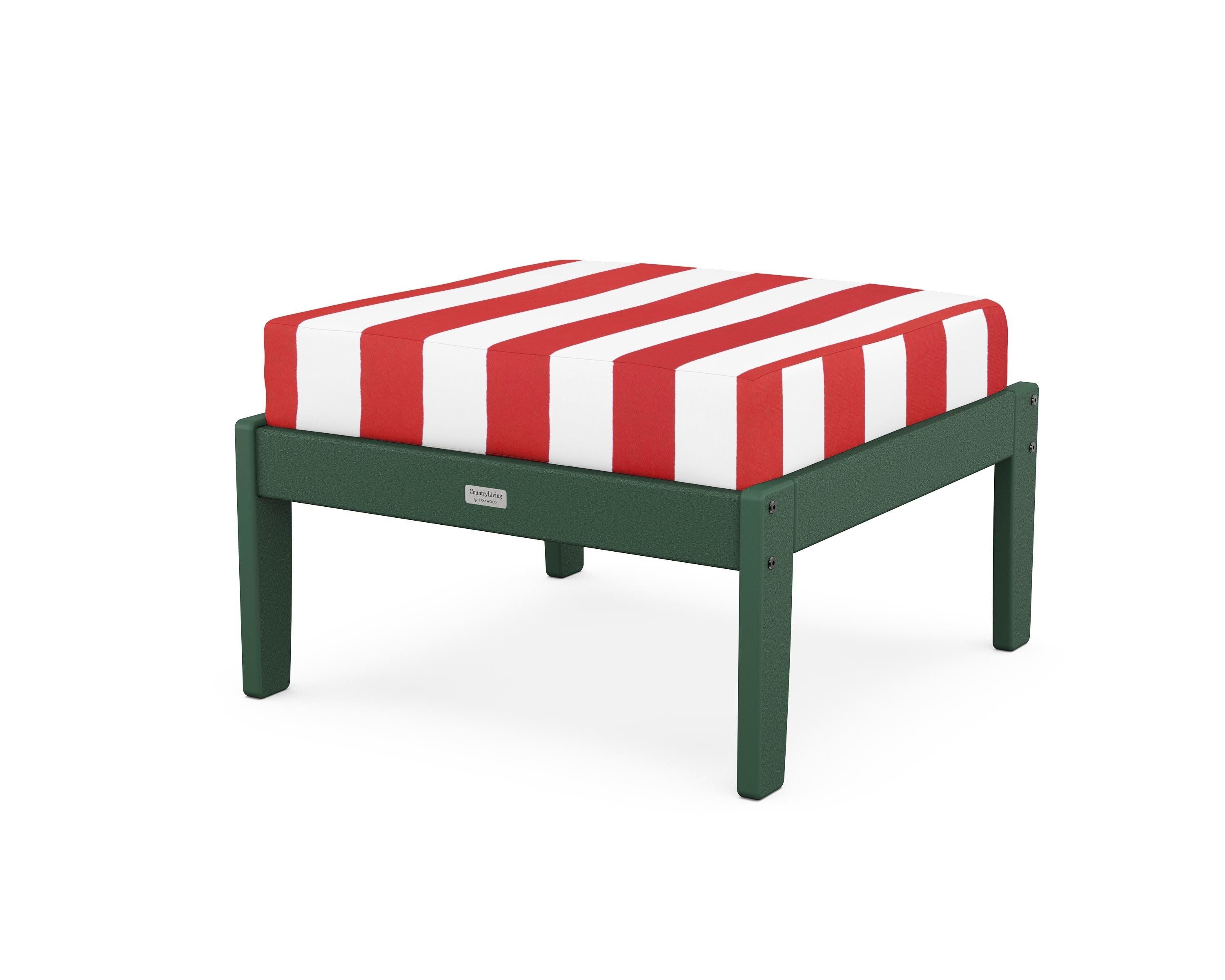 Country Living Cottage Deep Seating Ottoman in Green / Cabana Stripe Crimson