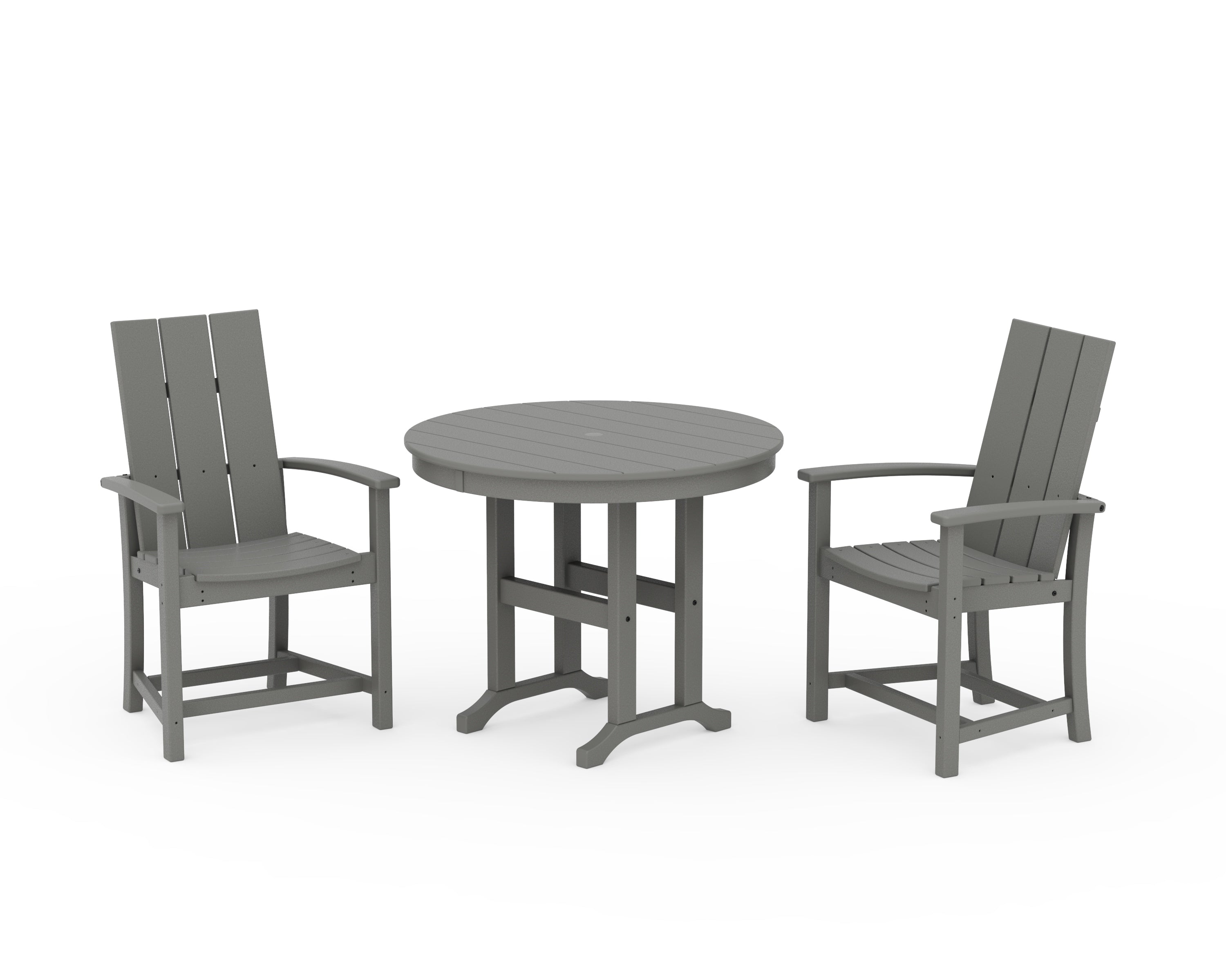 POLYWOOD® Modern Adirondack 3-Piece Round Farmhouse Dining Set in Slate Grey