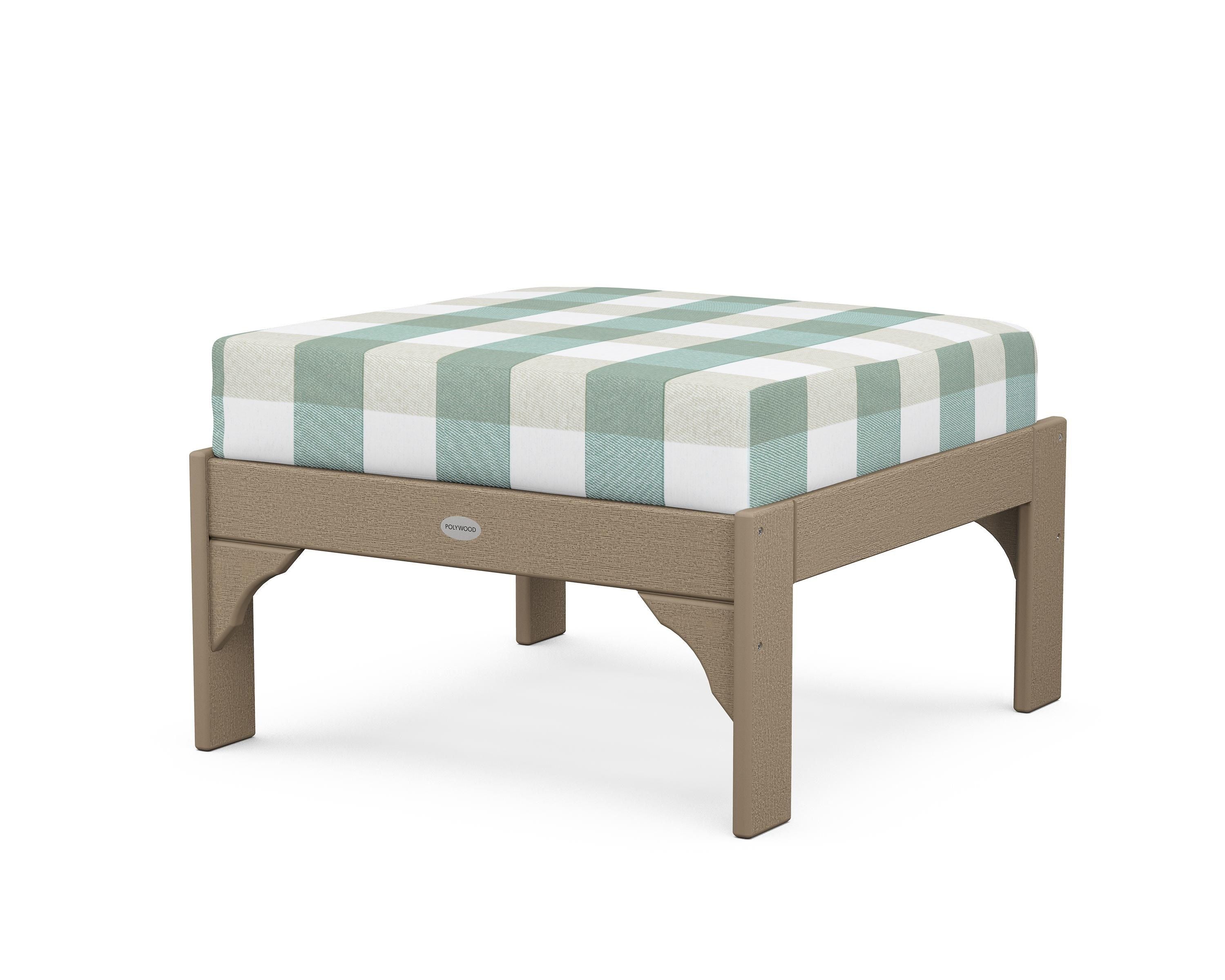 POLYWOOD® Vineyard Deep Seating Ottoman in Vintage Sahara / Buffalo Plaid Glacier Spa