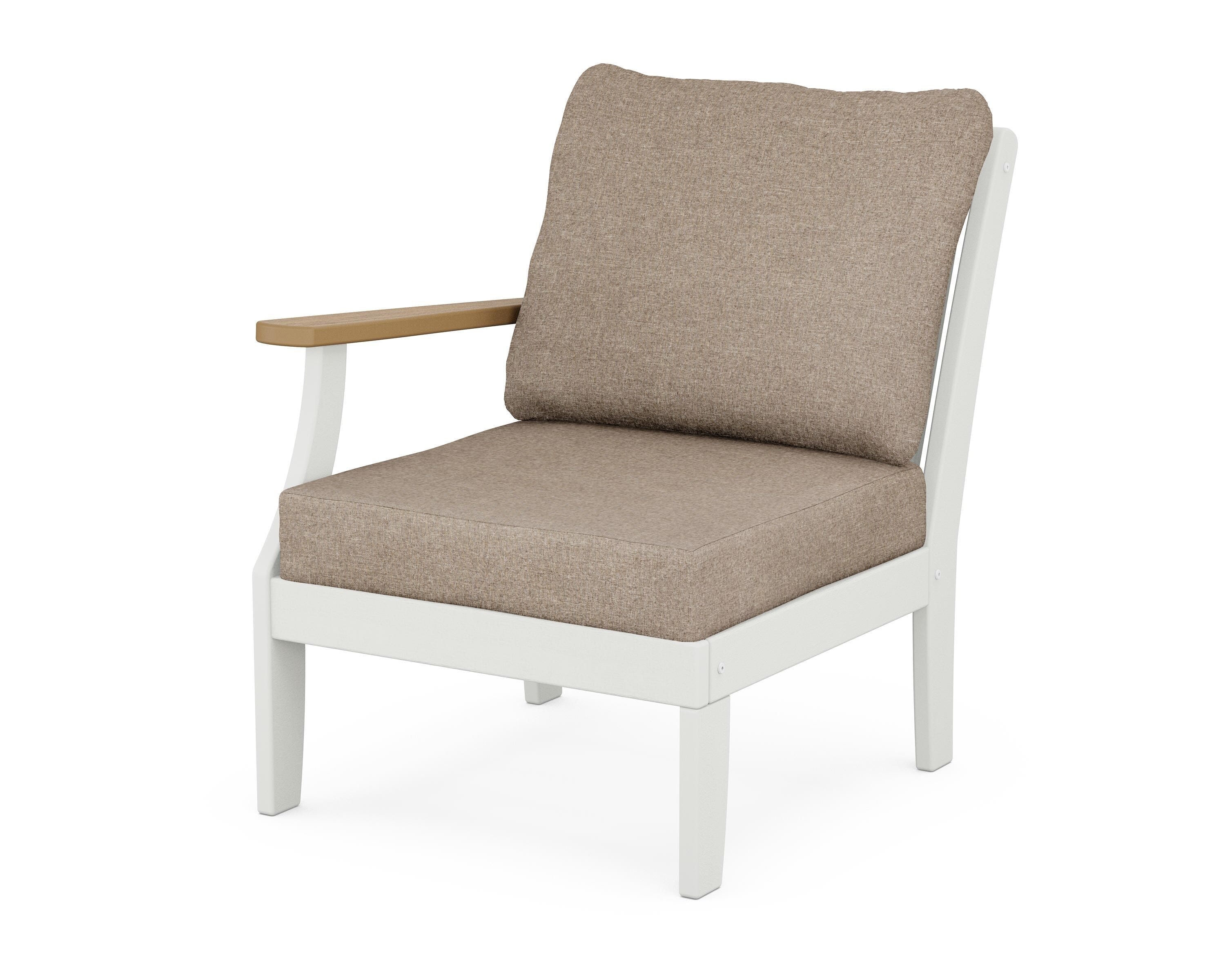 POLYWOOD® Braxton Modular Left Arm Chair in White / Natural / Spiced Burlap