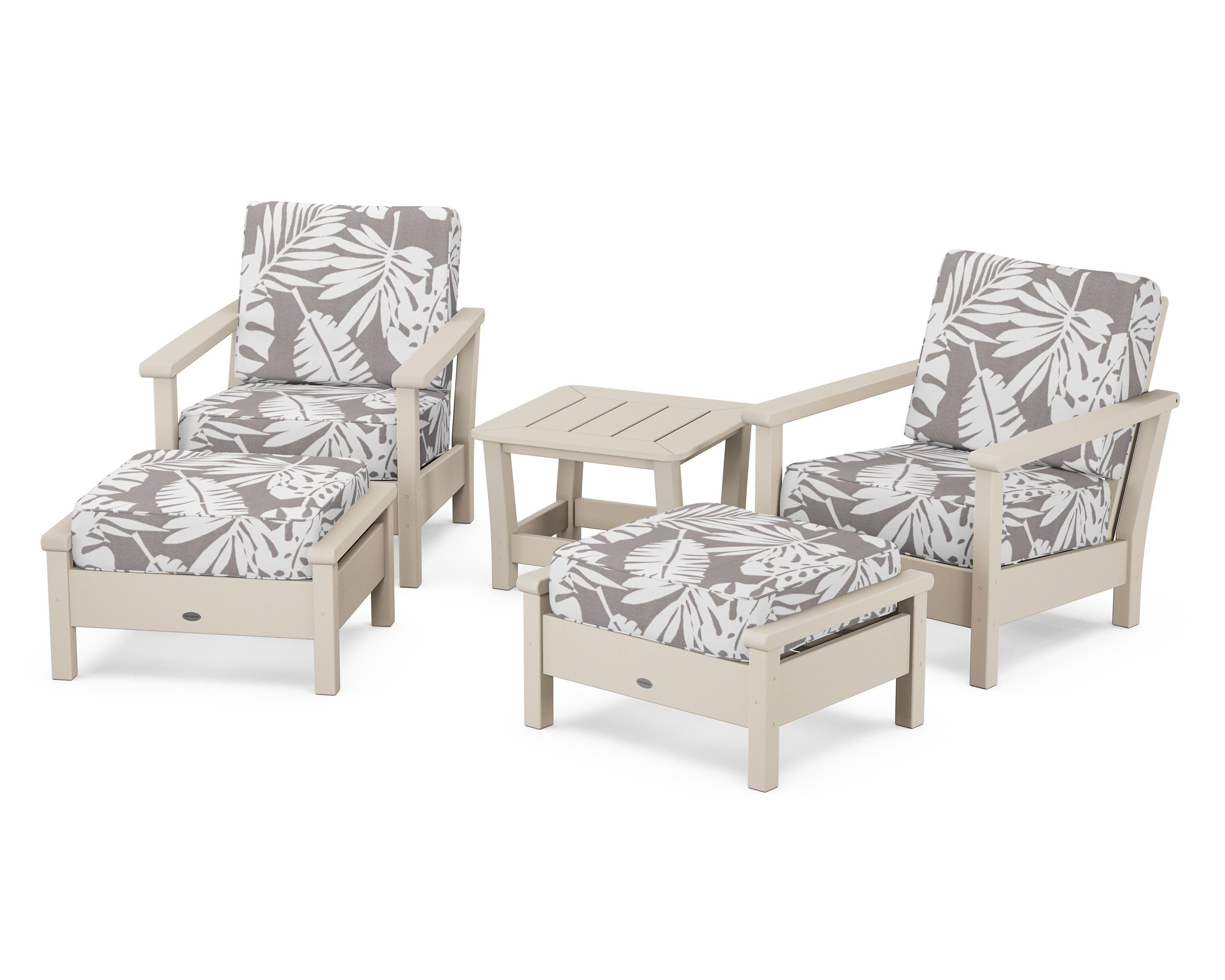 POLYWOOD® Harbour 5-Piece Deep Seating Chair Set in Sand / Leaf Grey Mist