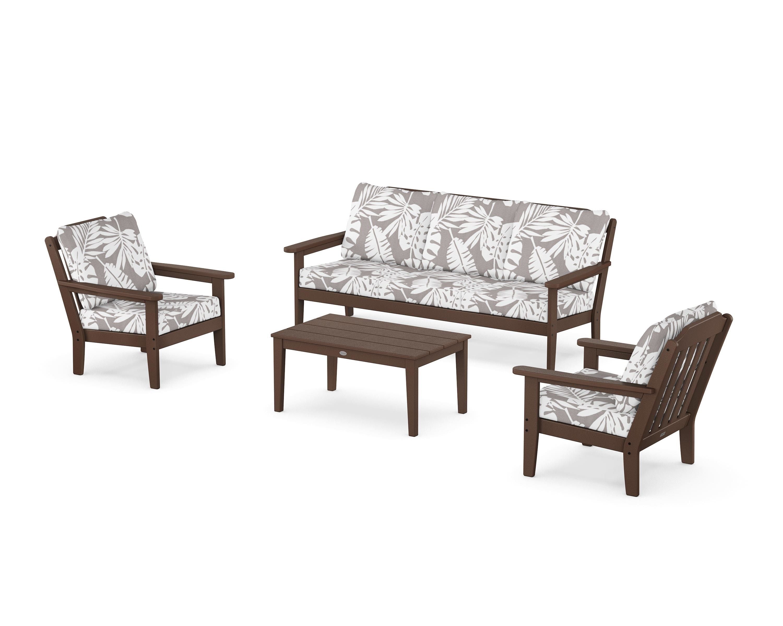 Country Living Cottage 4-Piece Deep Seating Set with Sofa in Mahogany / Leaf Grey Mist