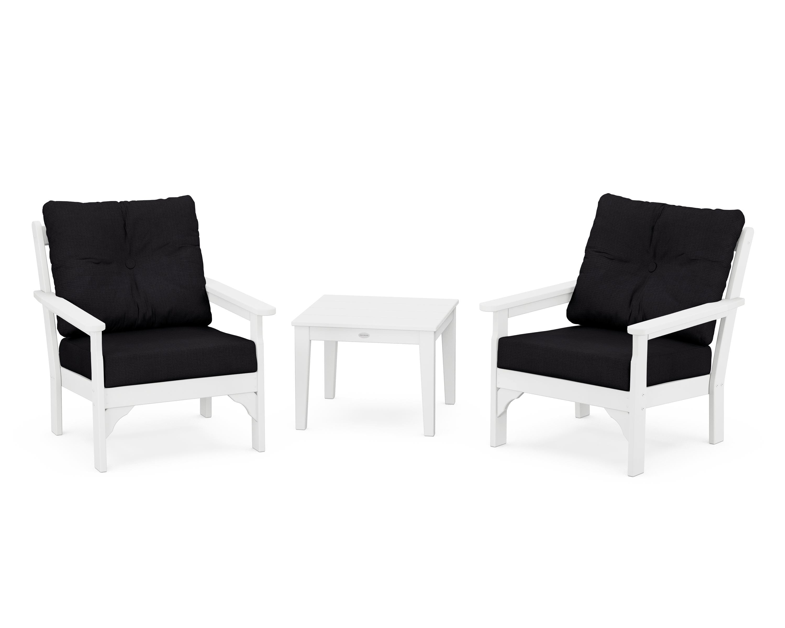 POLYWOOD® Vineyard 3-Piece Deep Seating Set in White / Midnight Linen