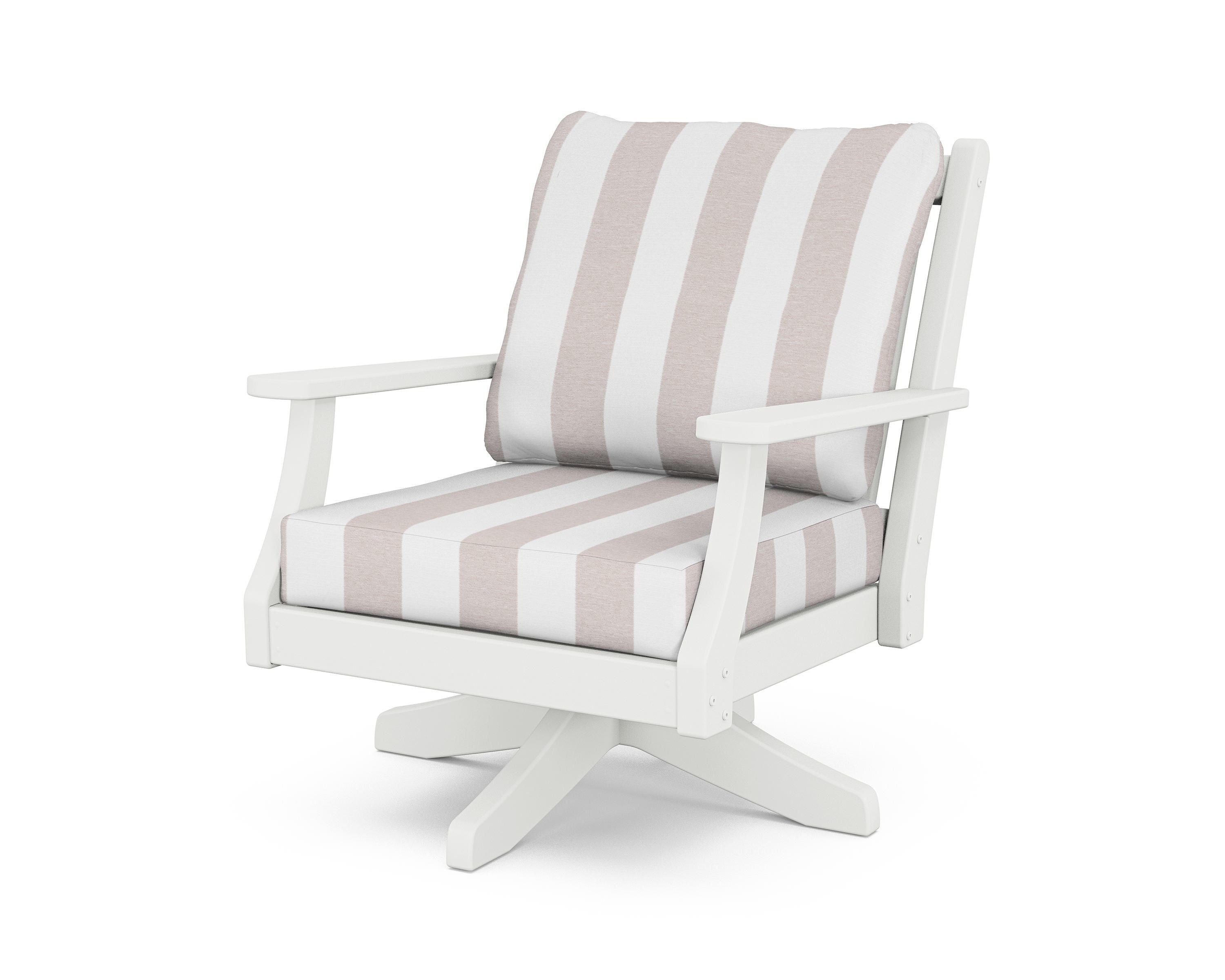 Country Living Wovendale Deep Seating Swivel Chair in White / Cabana Stripe Dune Burlap