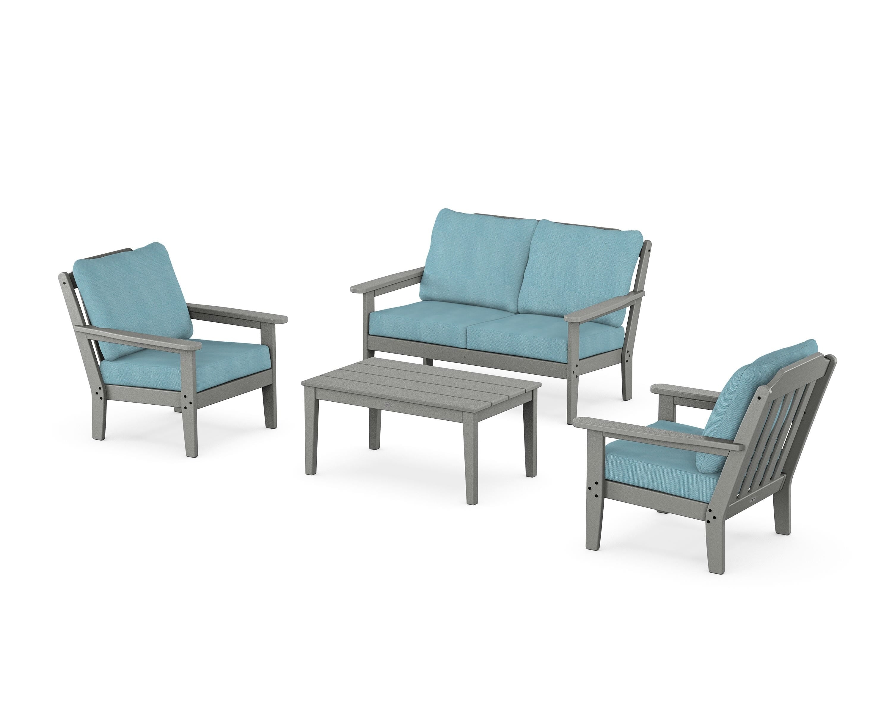 Country Living Cottage 4-Piece Deep Seating Set with Loveseat in Slate Grey / Lattice Sky Blue