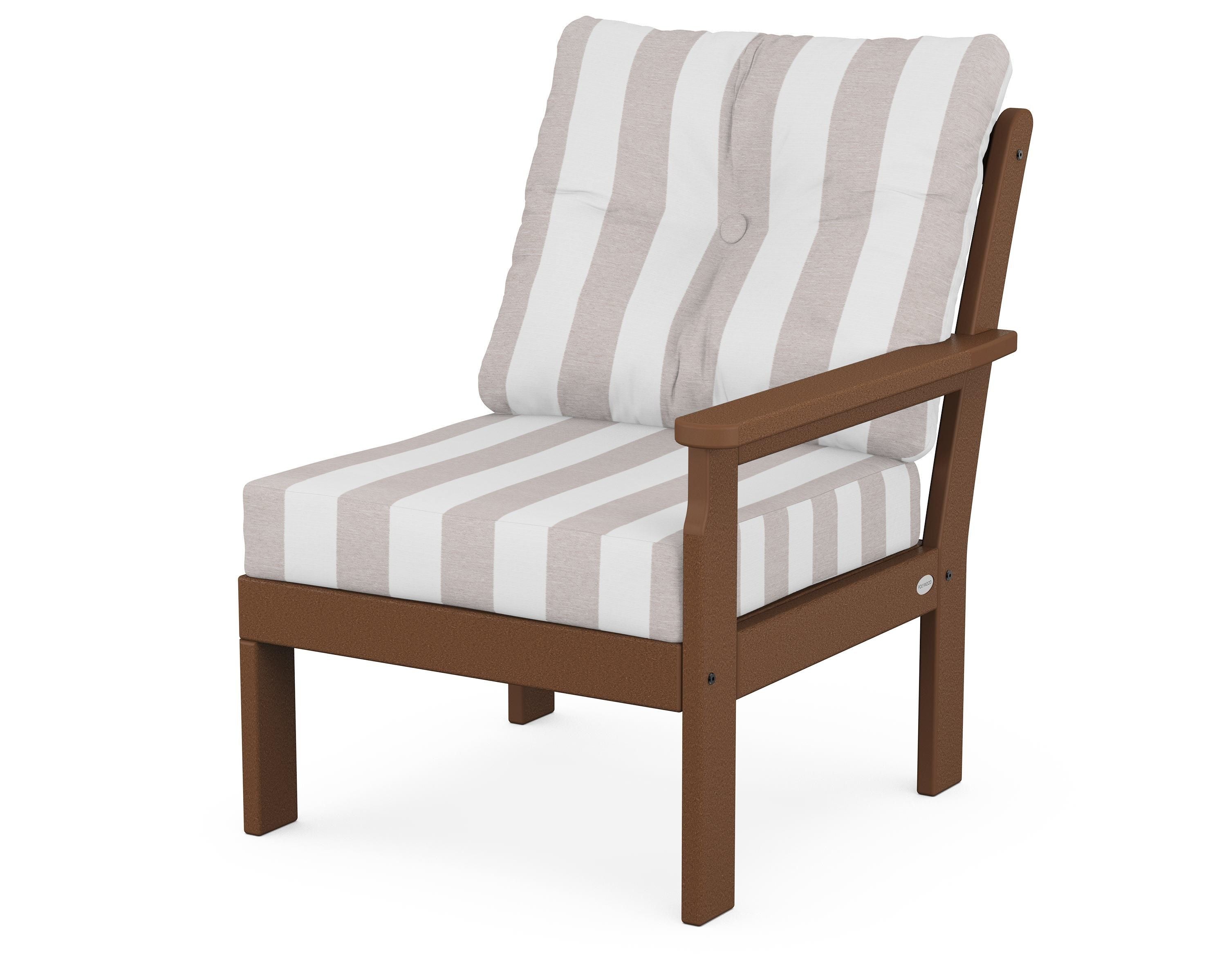 POLYWOOD® Vineyard Modular Right Arm Chair in Teak / Cabana Stripe Dune Burlap