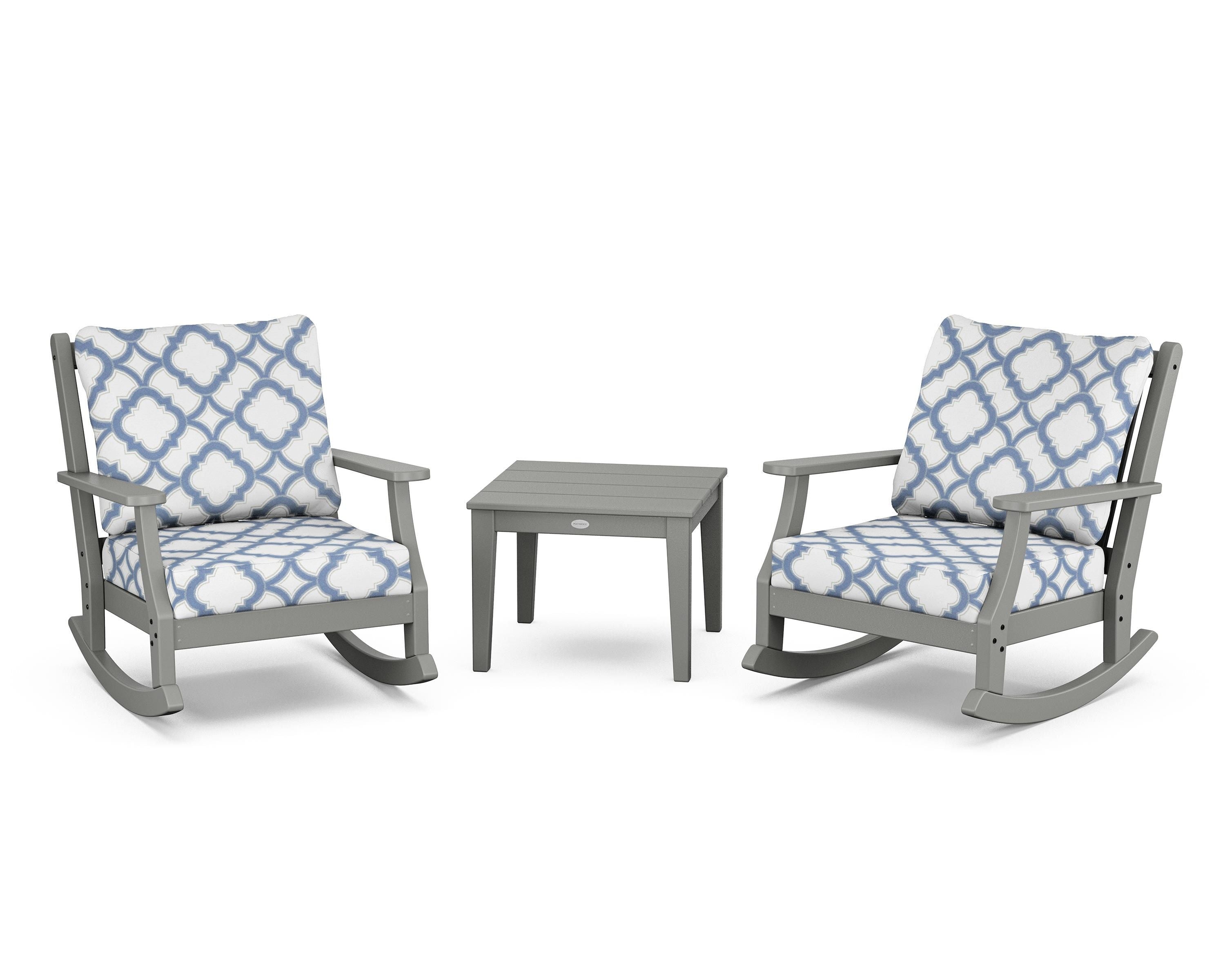 Country Living Wovendale 3-Piece Deep Seating Rocker Set in Slate Grey / Trellis Sky Blue
