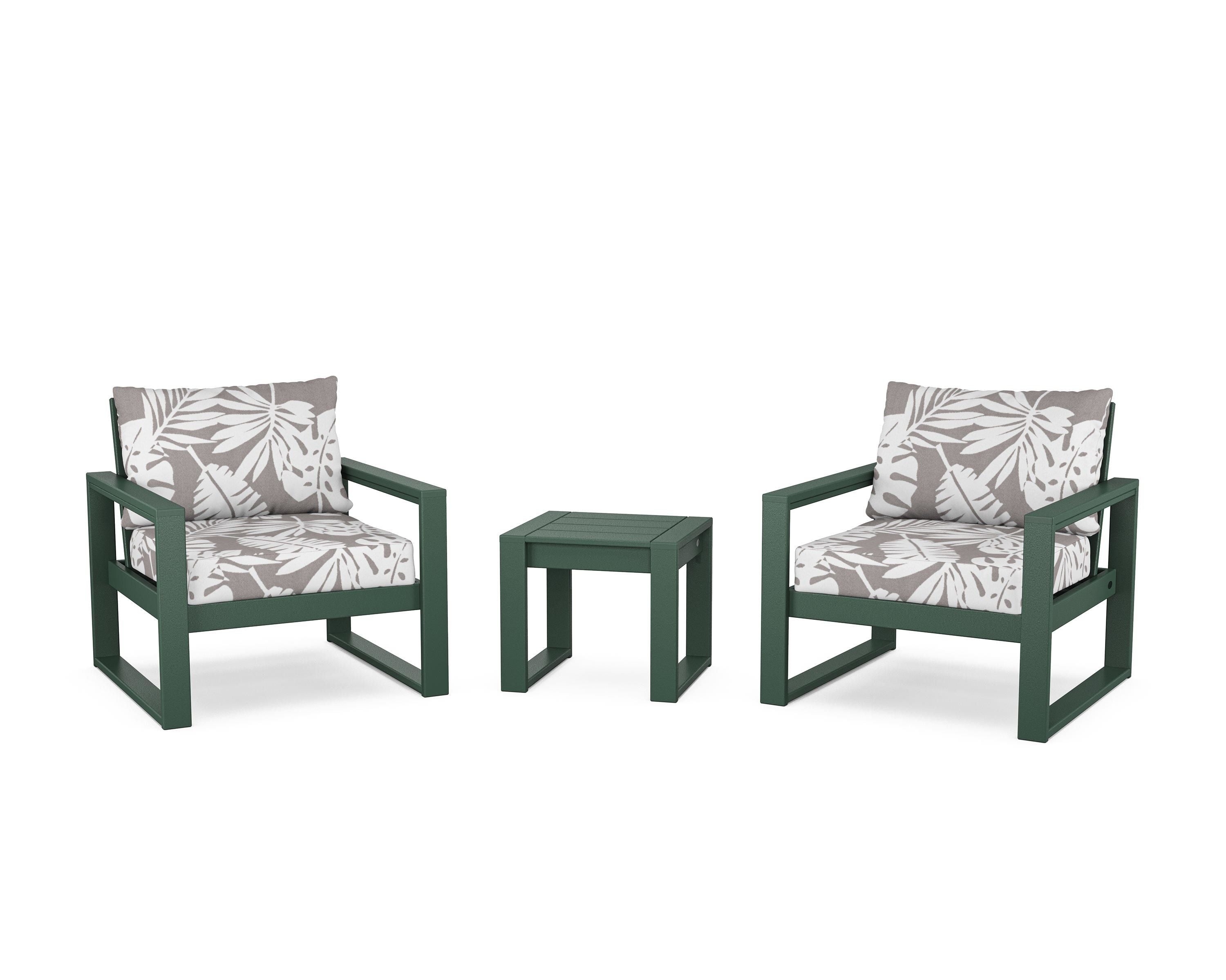 POLYWOOD® EDGE Sectional 3-Piece Deep Seating Set in Green / Leaf Grey Mist