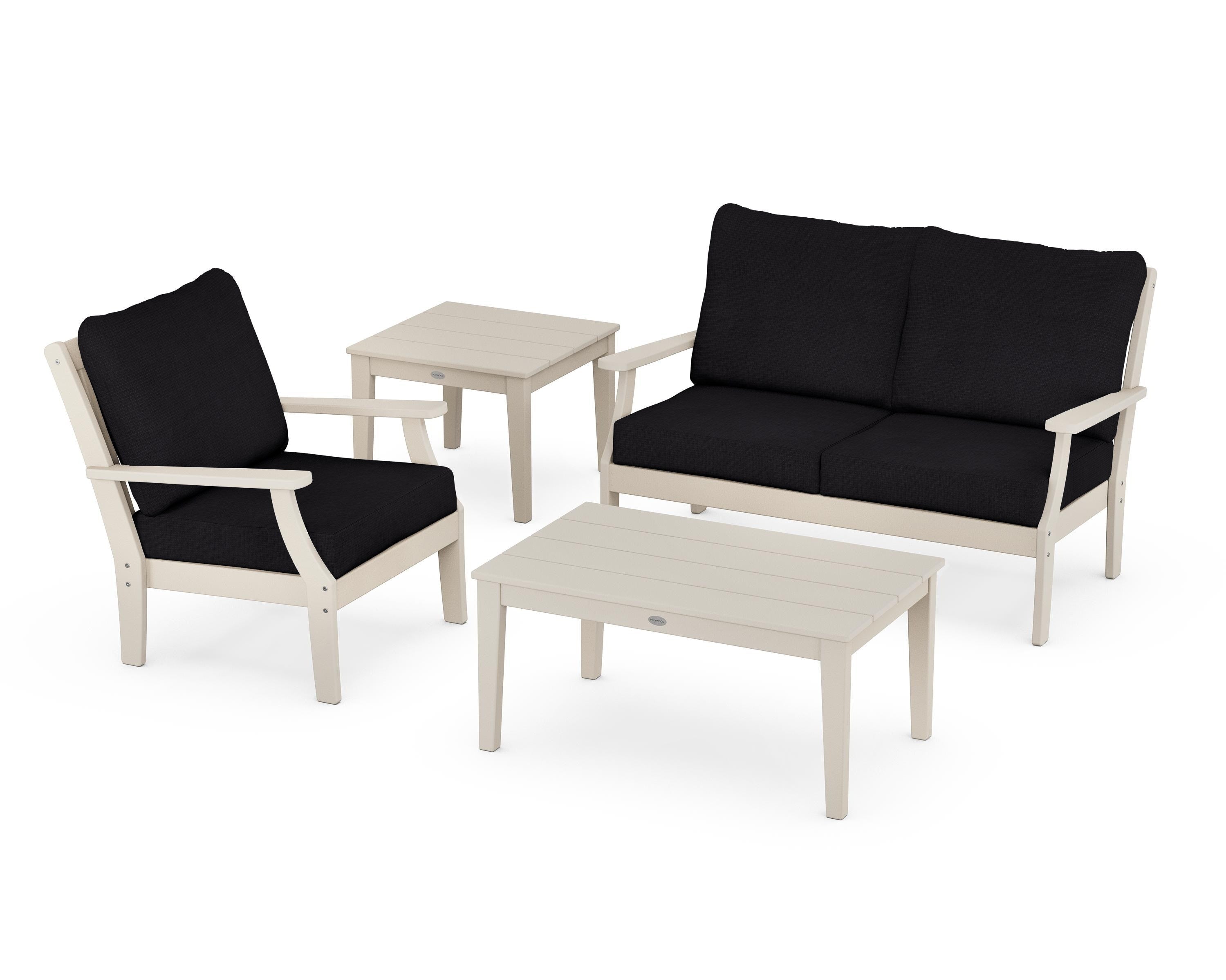 POLYWOOD® Braxton 4-Piece Deep Seating Set in Sand / Midnight Linen