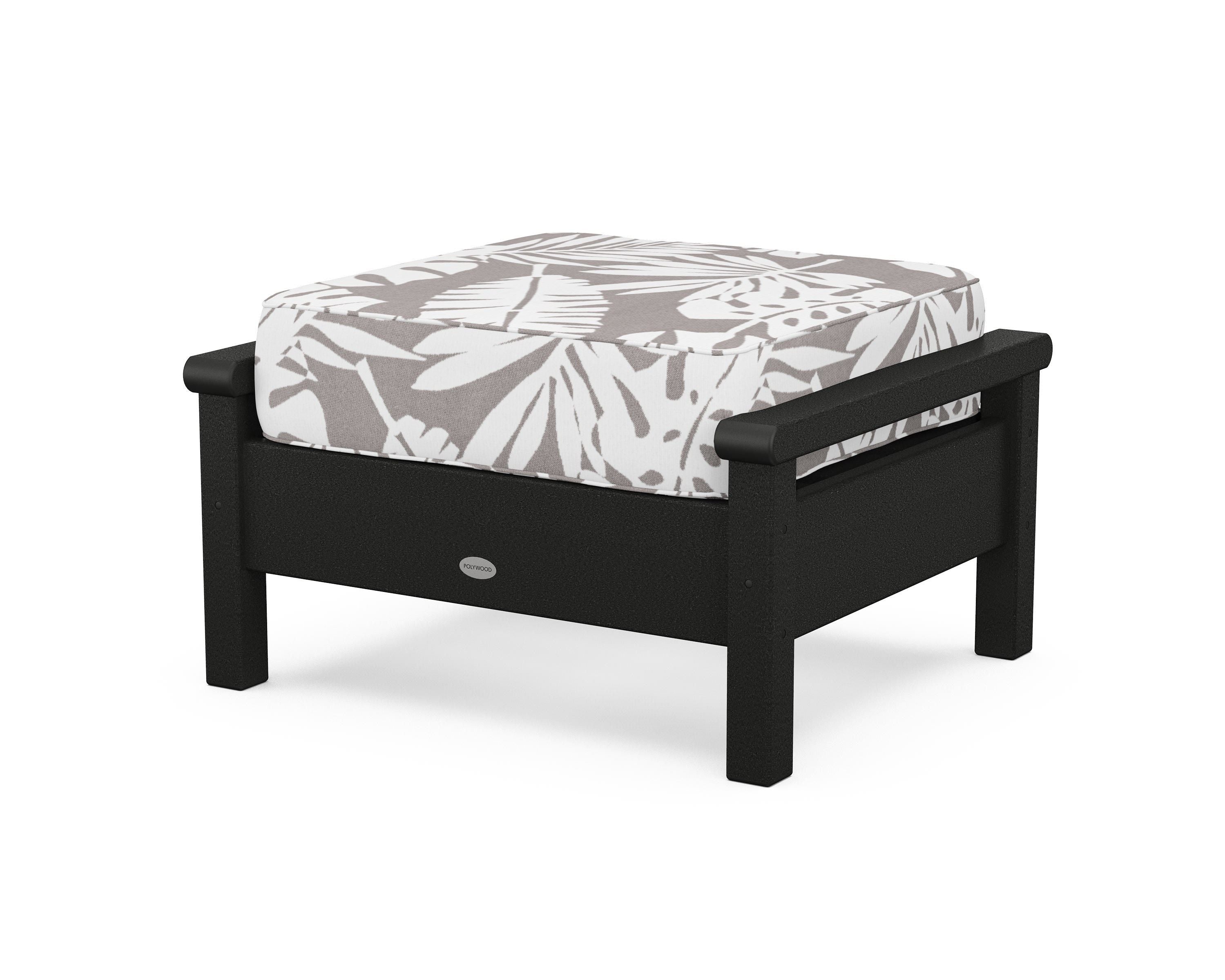 POLYWOOD® Harbour Deep Seating Ottoman in Black / Leaf Grey Mist