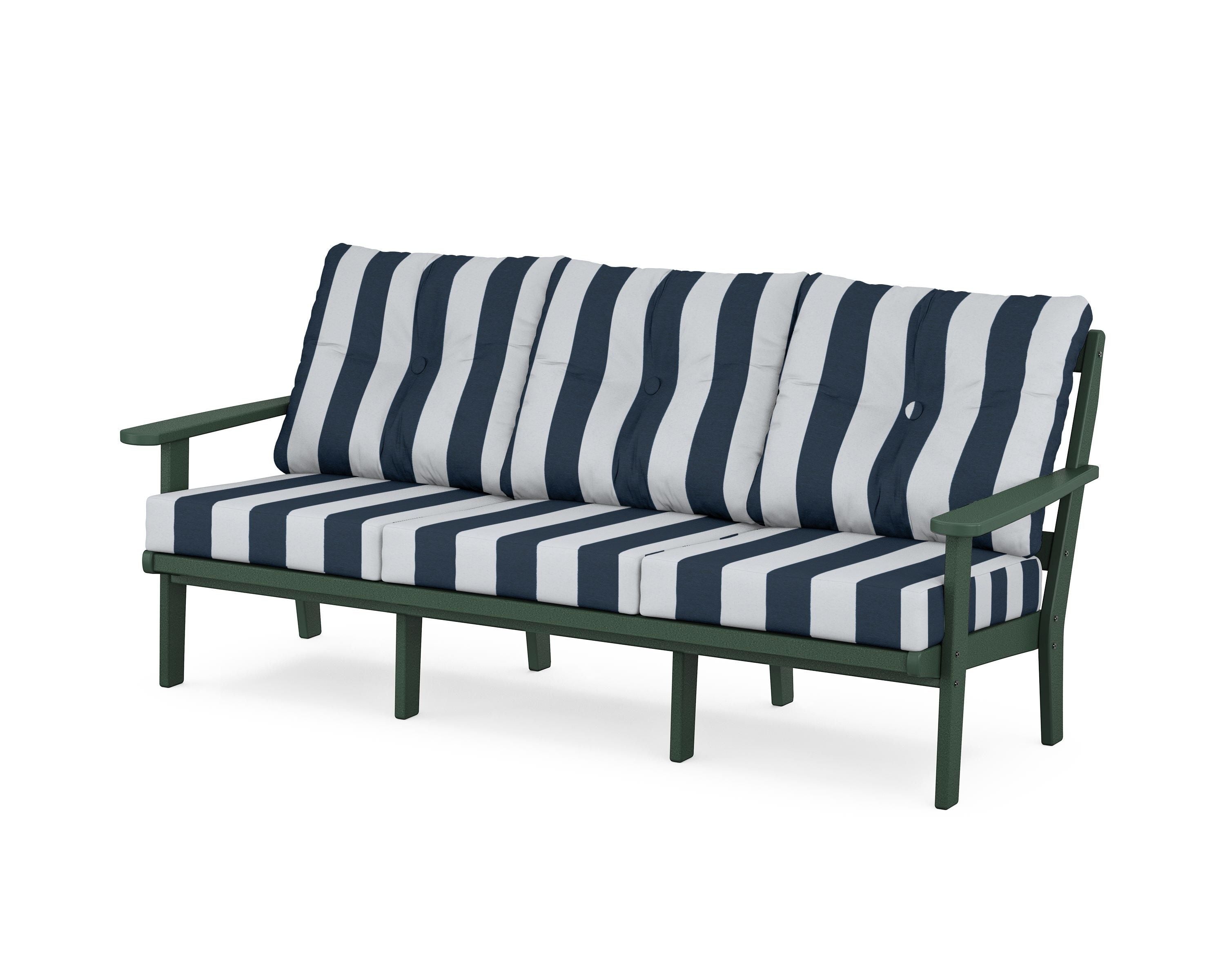 POLYWOOD® Mission Deep Seating Sofa in Green / Cabana Stripe Marine Indigo
