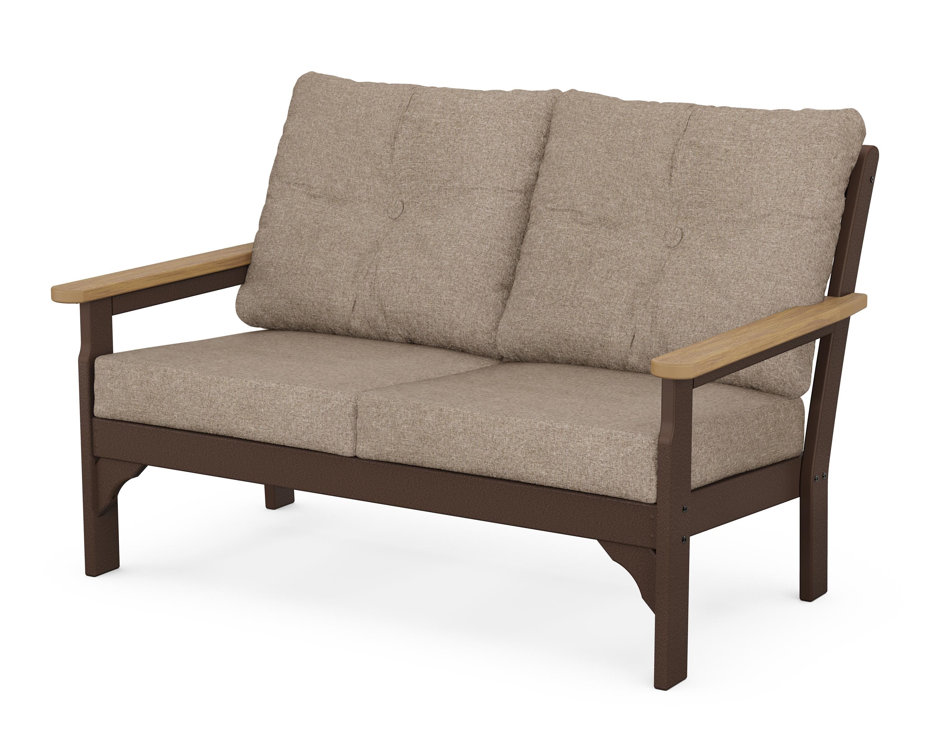 POLYWOOD® Vineyard Deep Seating Loveseat in Mahogany / Natural / Spiced Burlap