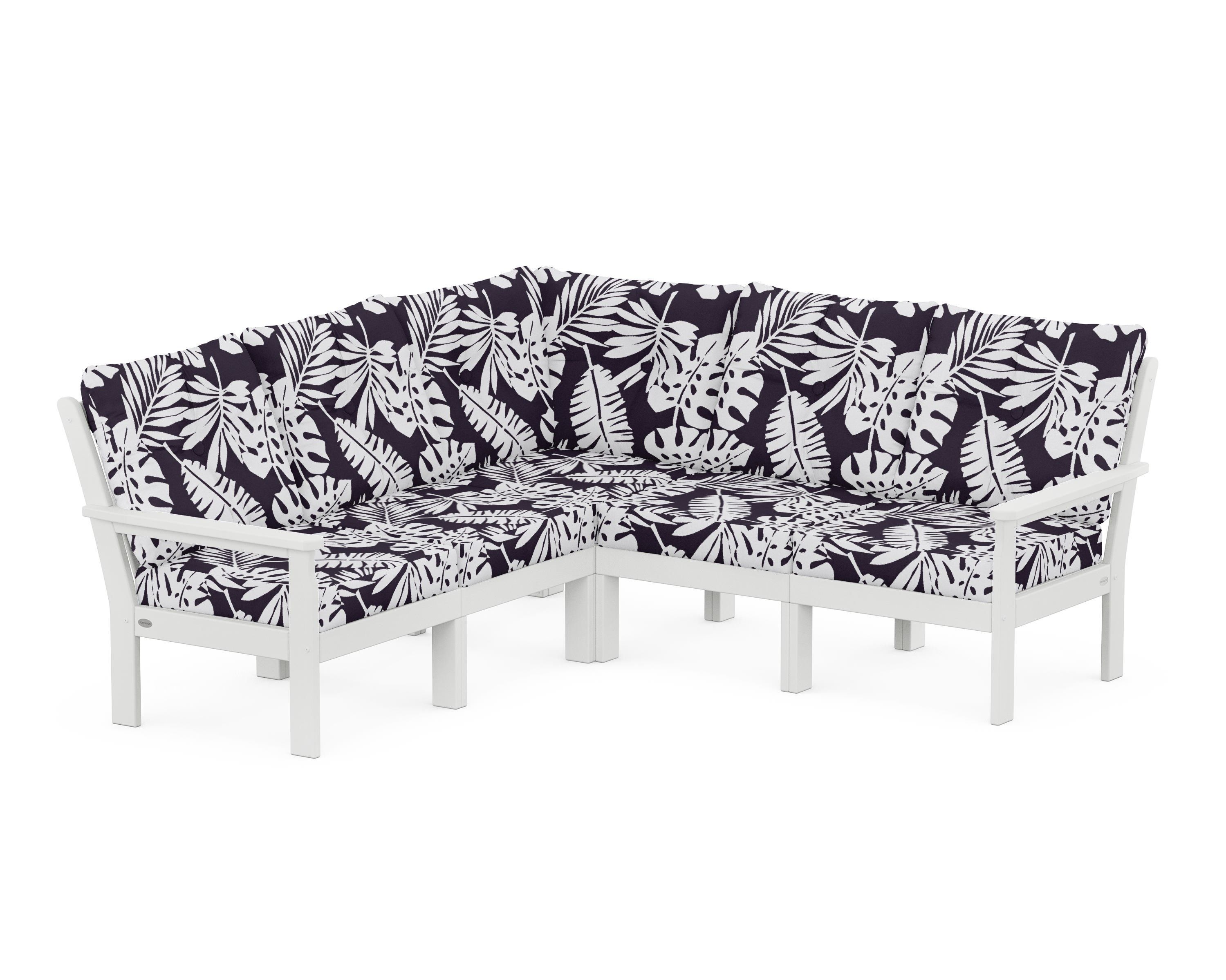 POLYWOOD® Vineyard 5-Piece Sectional in White / Leaf Navy