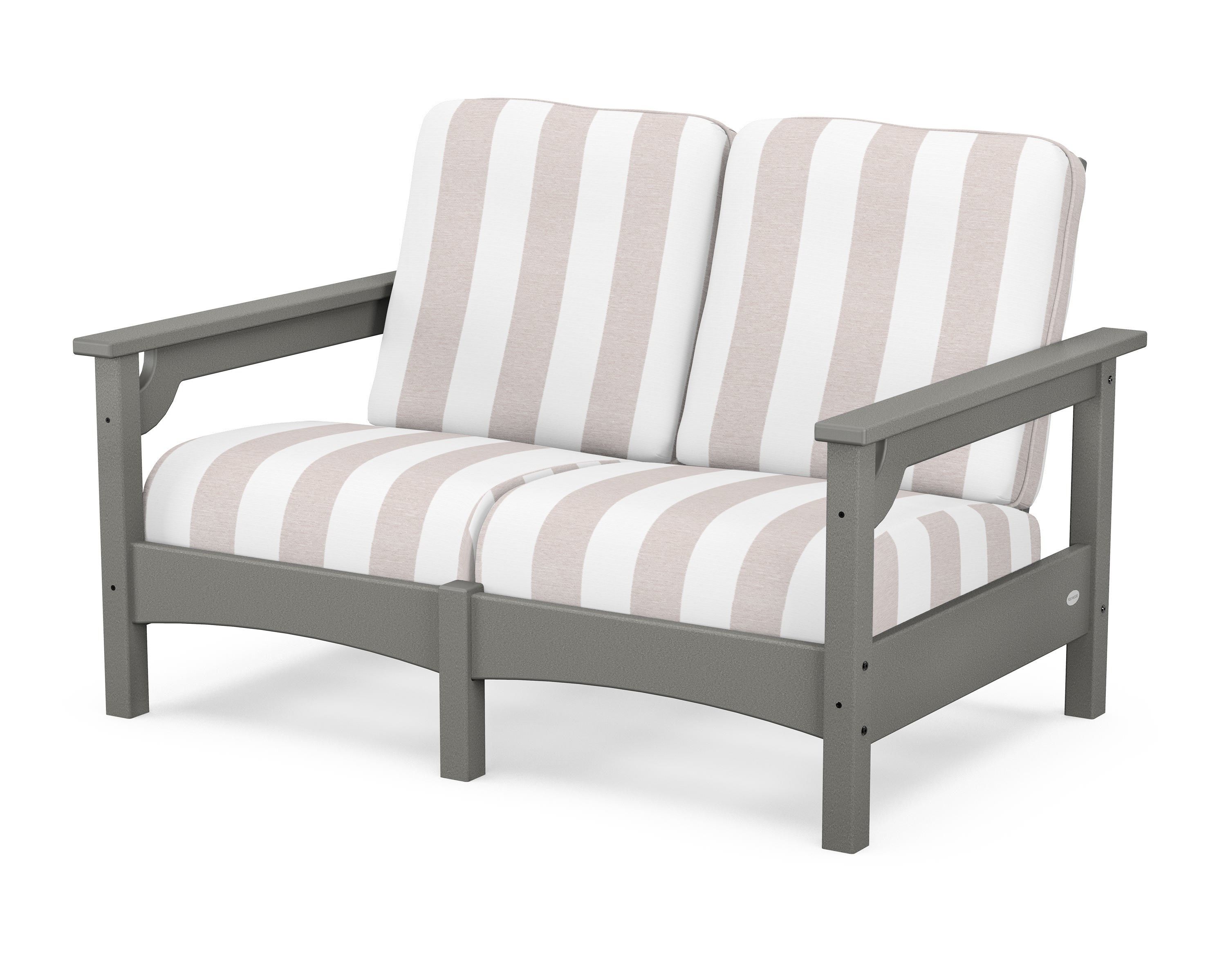 POLYWOOD® Club Loveseat in Slate Grey / Cabana Stripe Dune Burlap