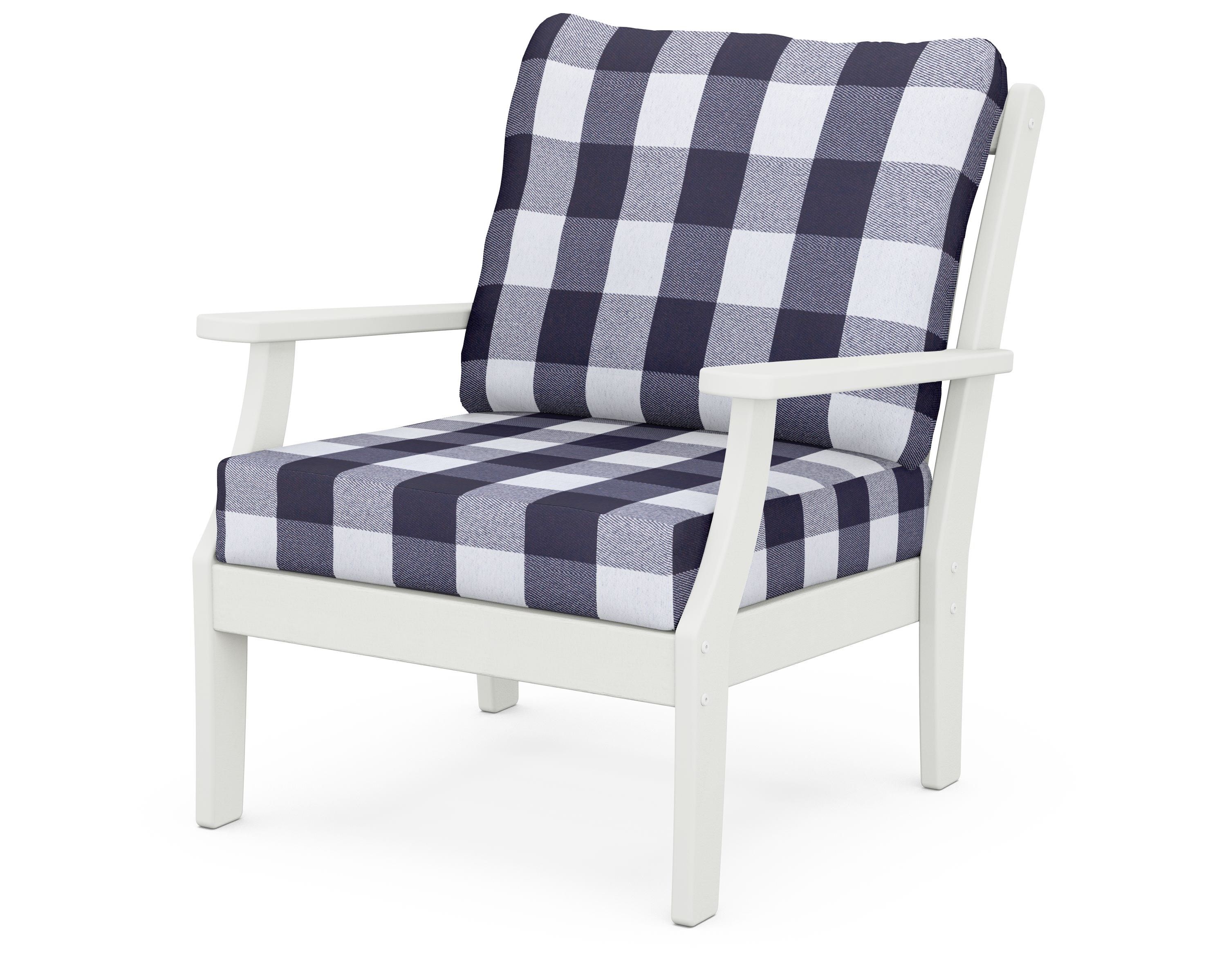 POLYWOOD® Braxton Deep Seating Chair in Vintage White / Buffalo Plaid Navy