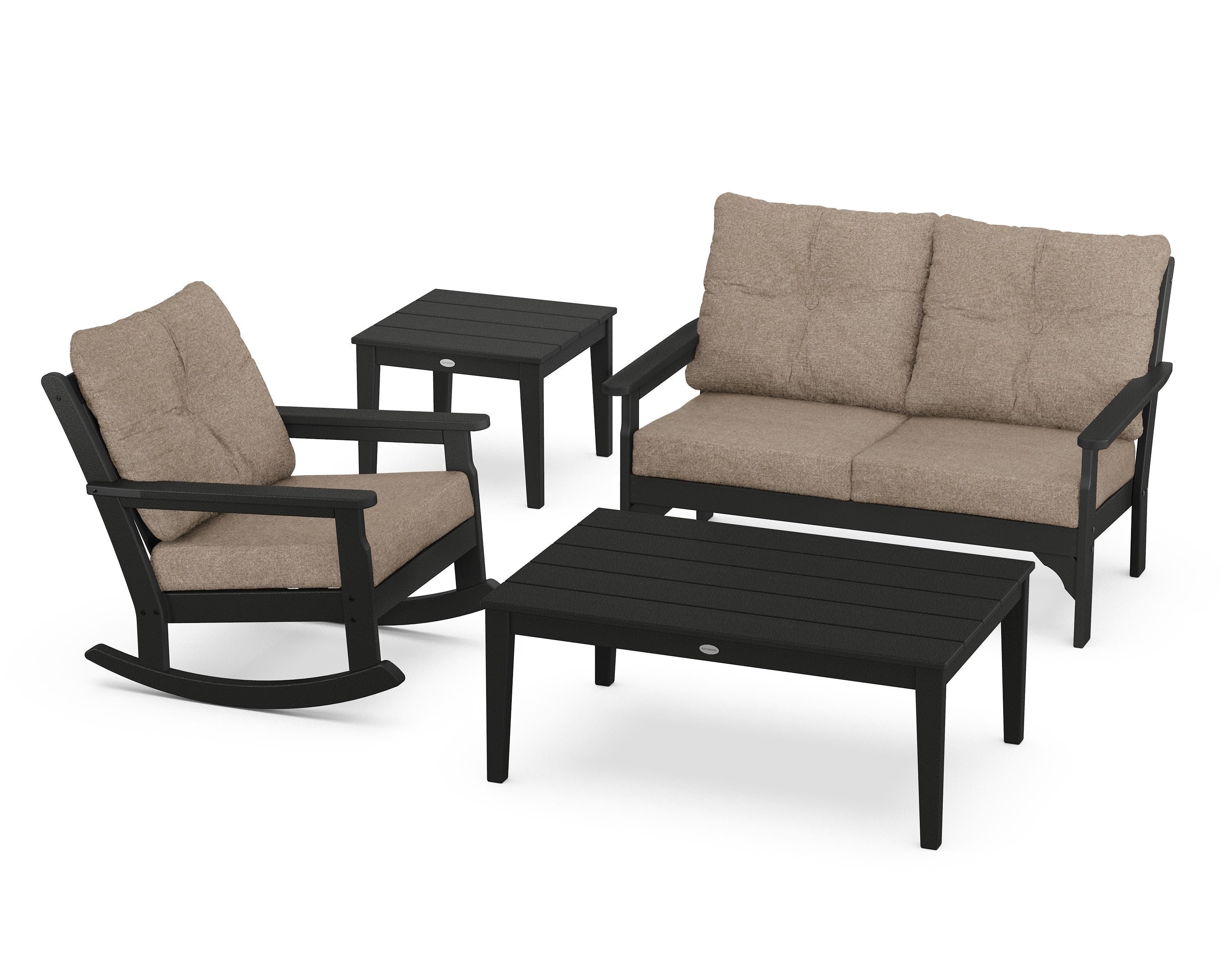 POLYWOOD® Vineyard 4-Piece Deep Seating Rocker Set in Black / Spiced Burlap
