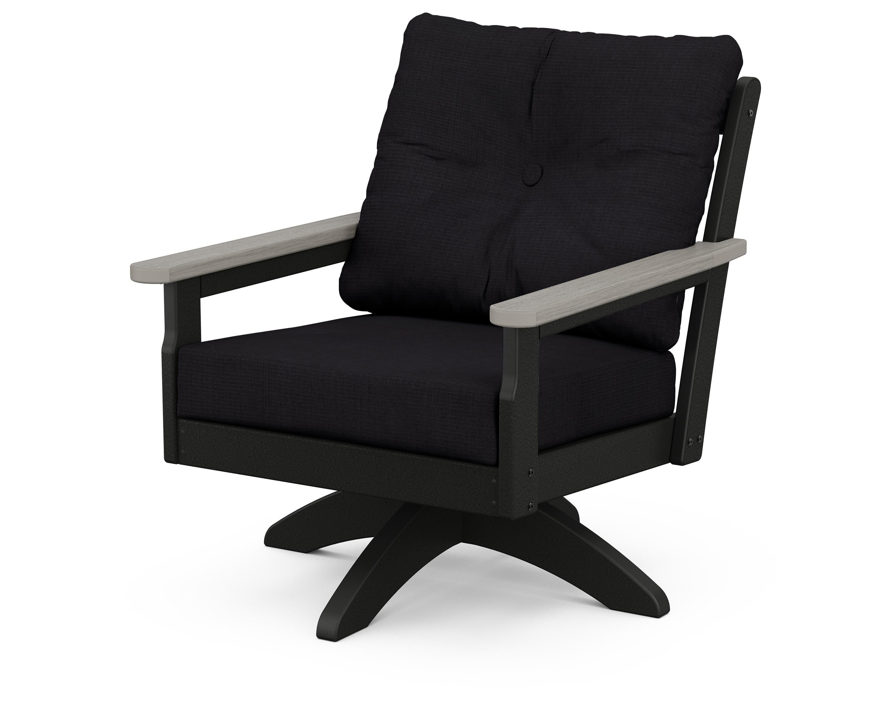 POLYWOOD® Vineyard Deep Seating Swivel Chair in Black / Driftwood / Midnight Linen