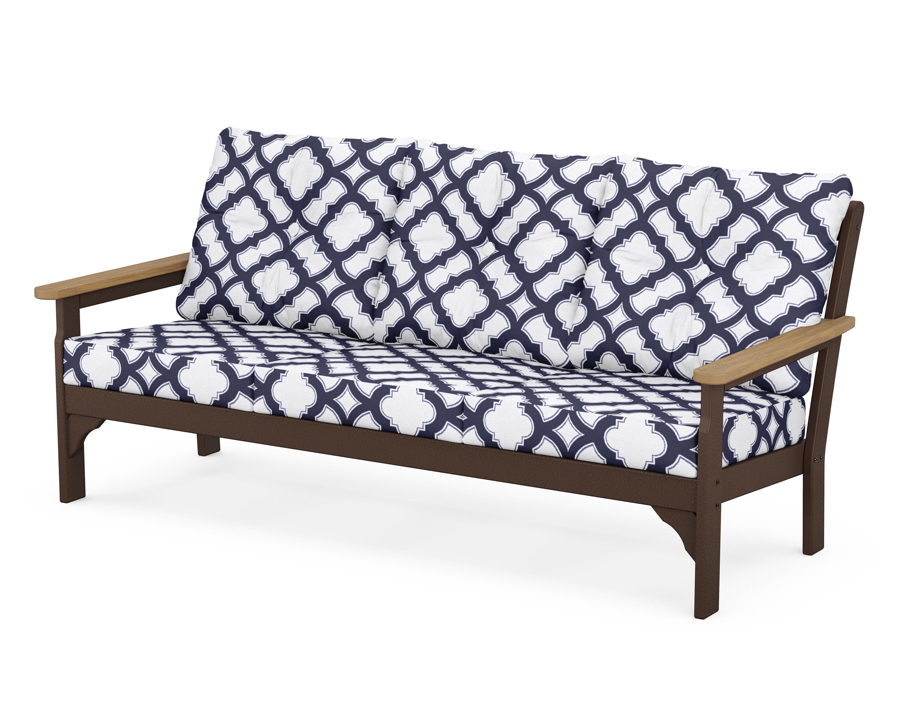 POLYWOOD® Vineyard Deep Seating Sofa in Mahogany / Natural / Trellis Navy