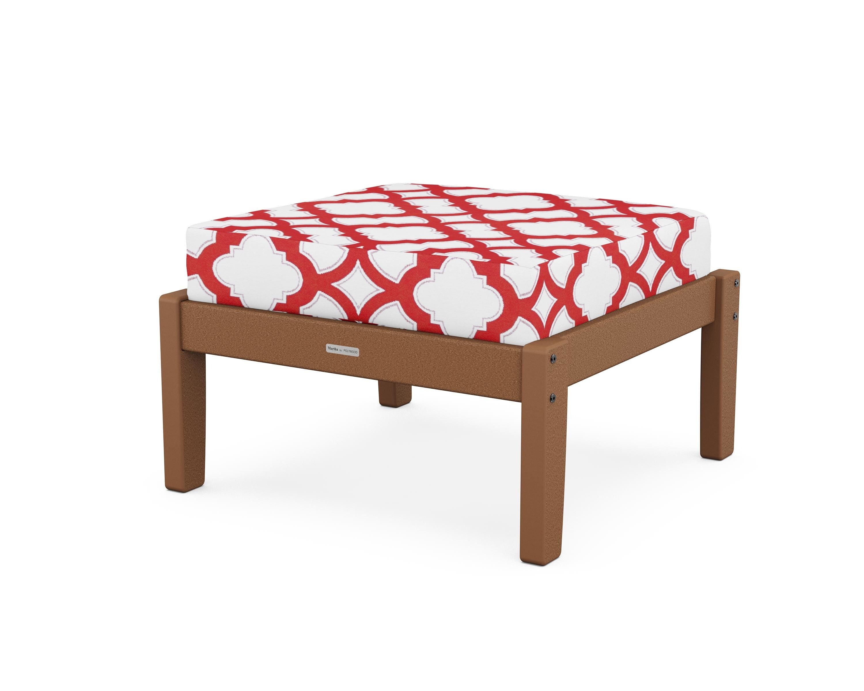 Martha Stewart by POLYWOOD® Chinoiserie Deep Seating Ottoman in Teak / Trellis Crimson