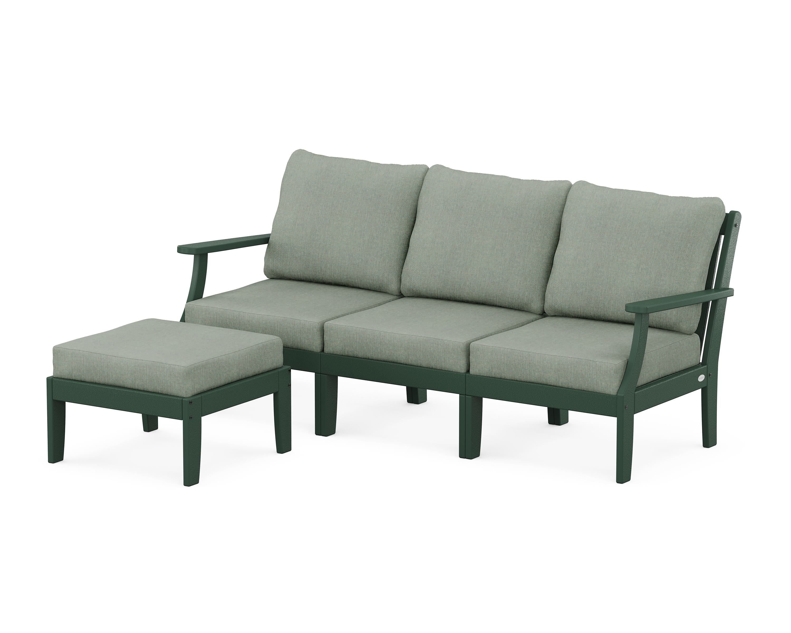 POLYWOOD® Braxton Modular 4-Piece Deep Seating Set with Ottoman in Green / Cast Sage