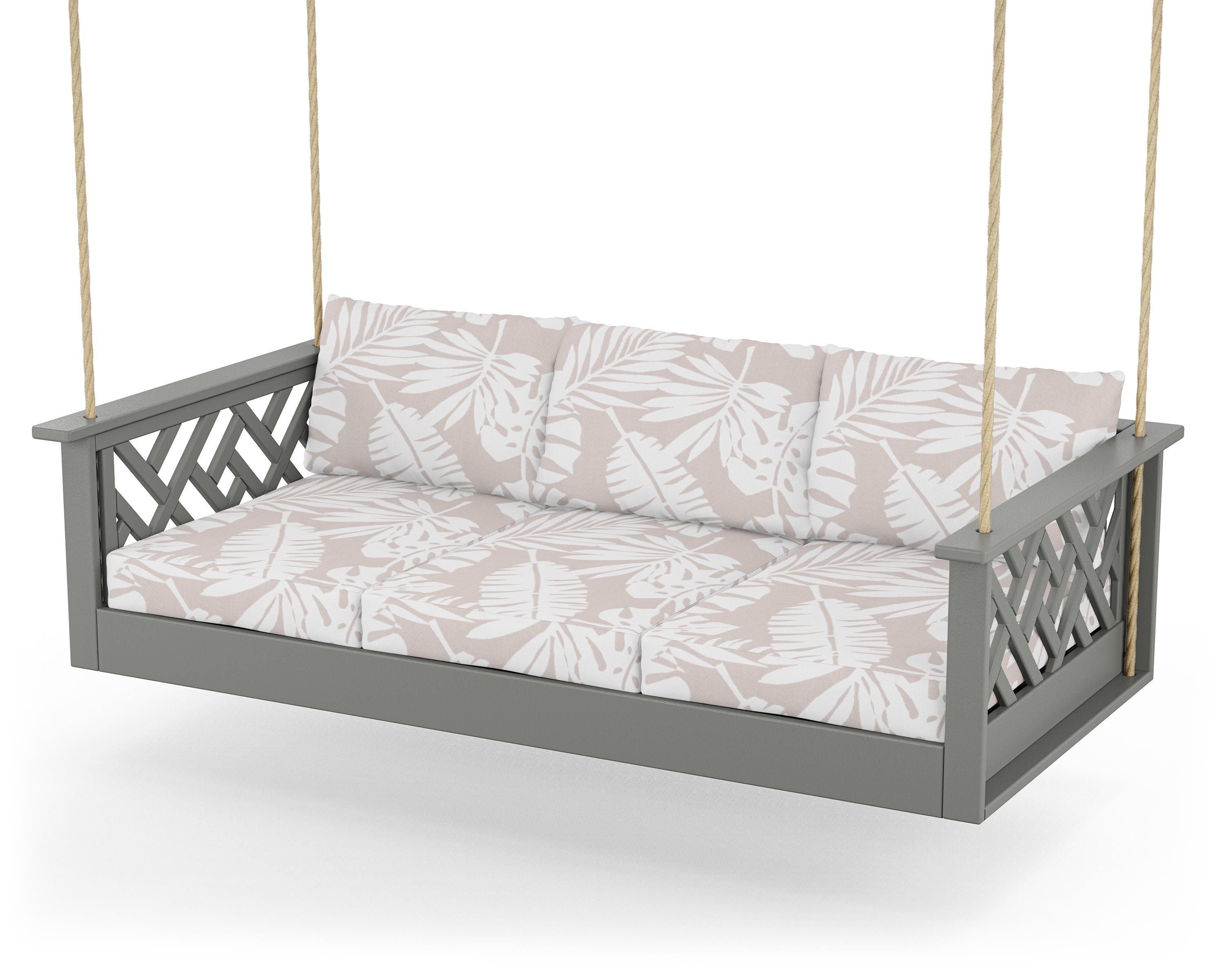 POLYWOOD® Chippendale Daybed Swing in Slate Grey / Leaf Dune Burlap