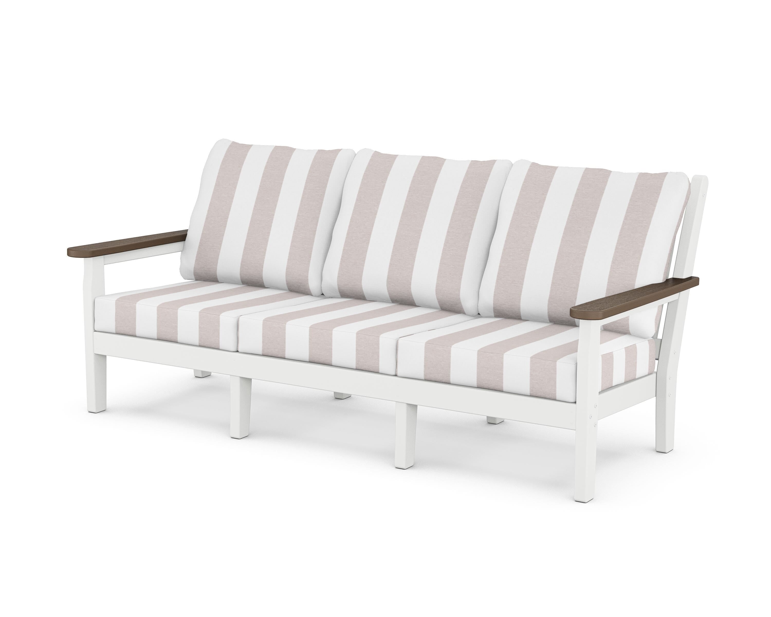 POLYWOOD® Chippendale Deep Seating Sofa in White / Kona / Cabana Stripe Dune Burlap