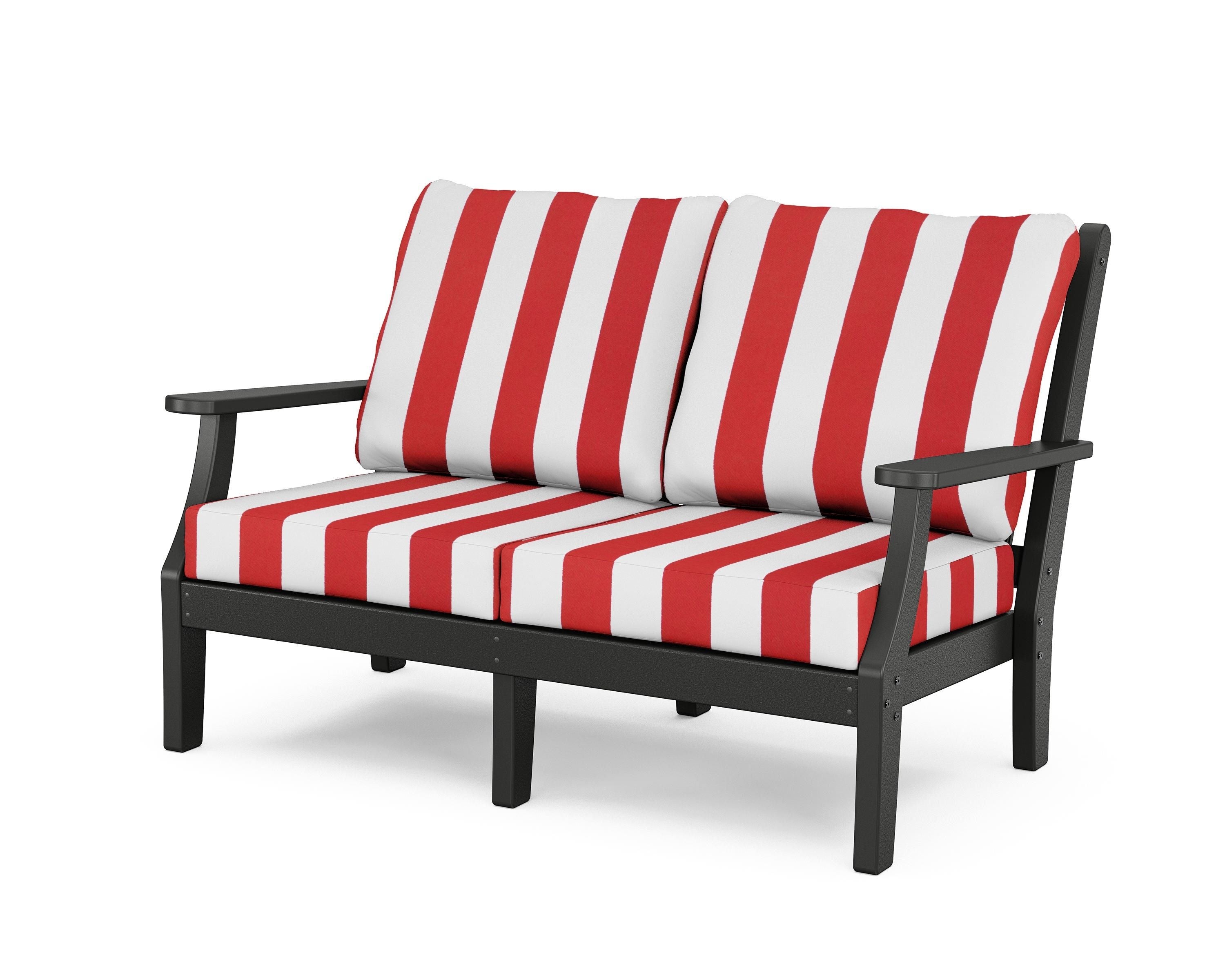 Country Living Wovendale Deep Seating Loveseat in Black / Cabana Stripe Crimson