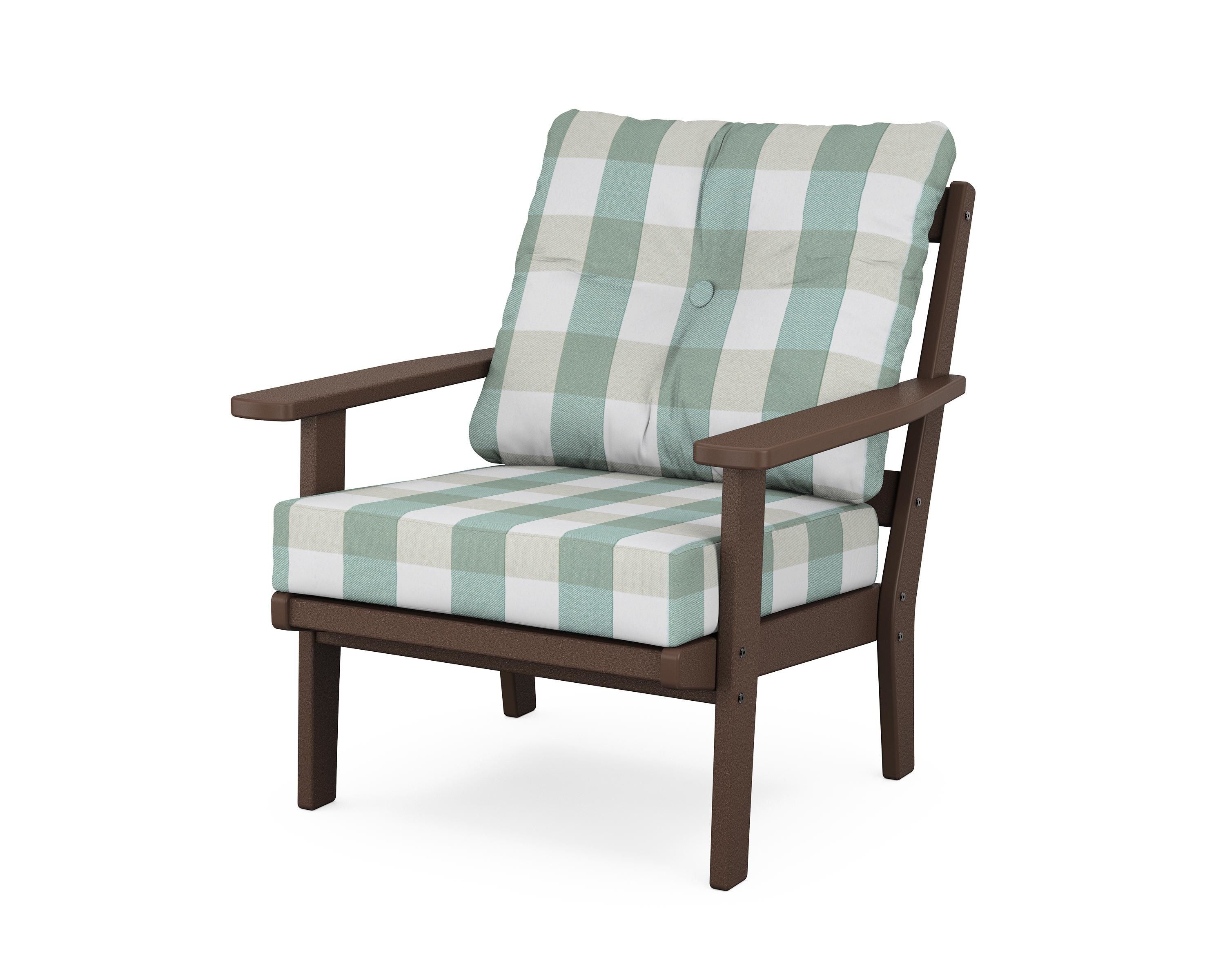 POLYWOOD® Prairie Deep Seating Chair in Mahogany / Buffalo Plaid Glacier Spa