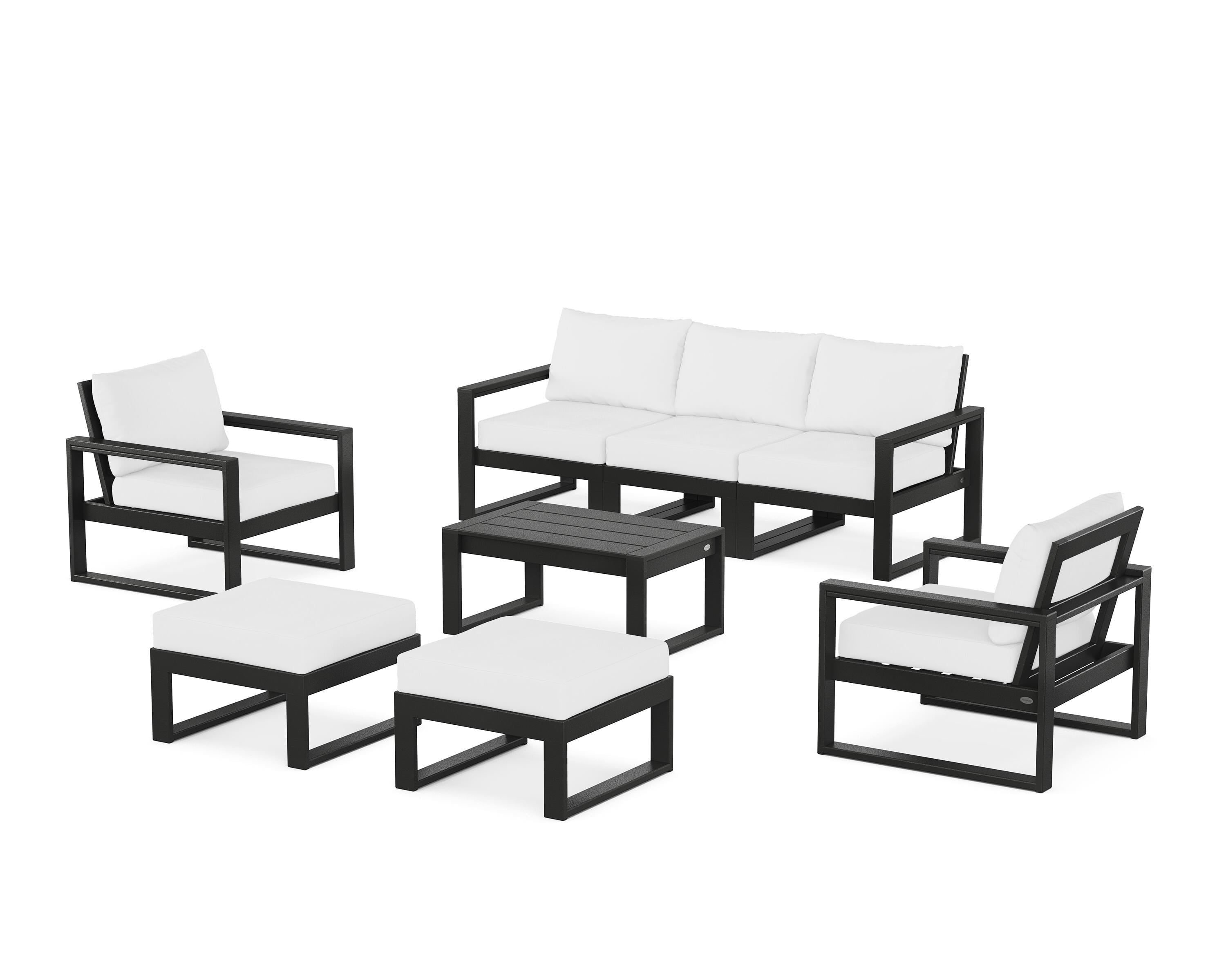 POLYWOOD® EDGE Sectional 8-Piece Lounge Sofa Set in Black / Natural