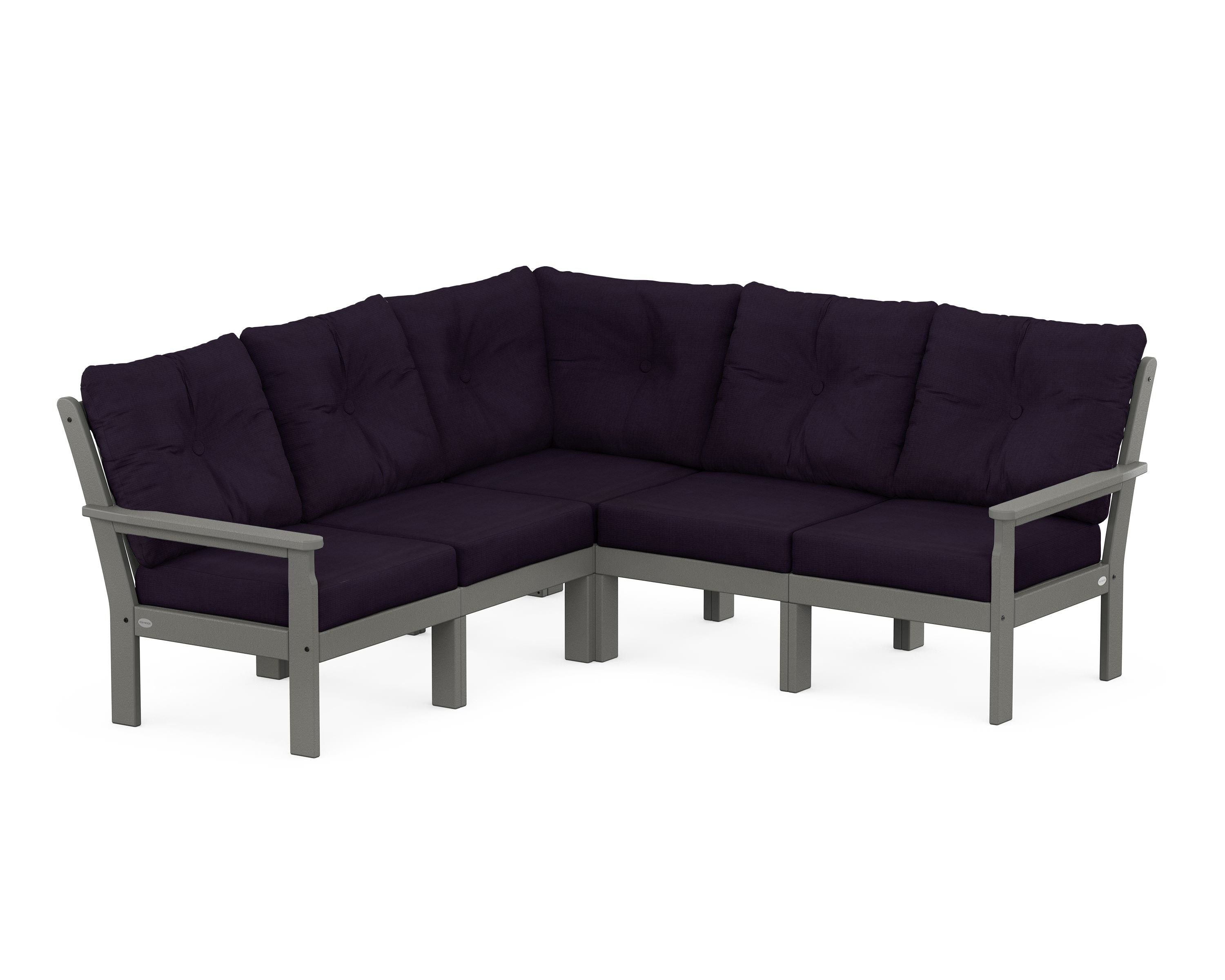 POLYWOOD® Vineyard 5-Piece Sectional in Slate Grey / Navy Linen