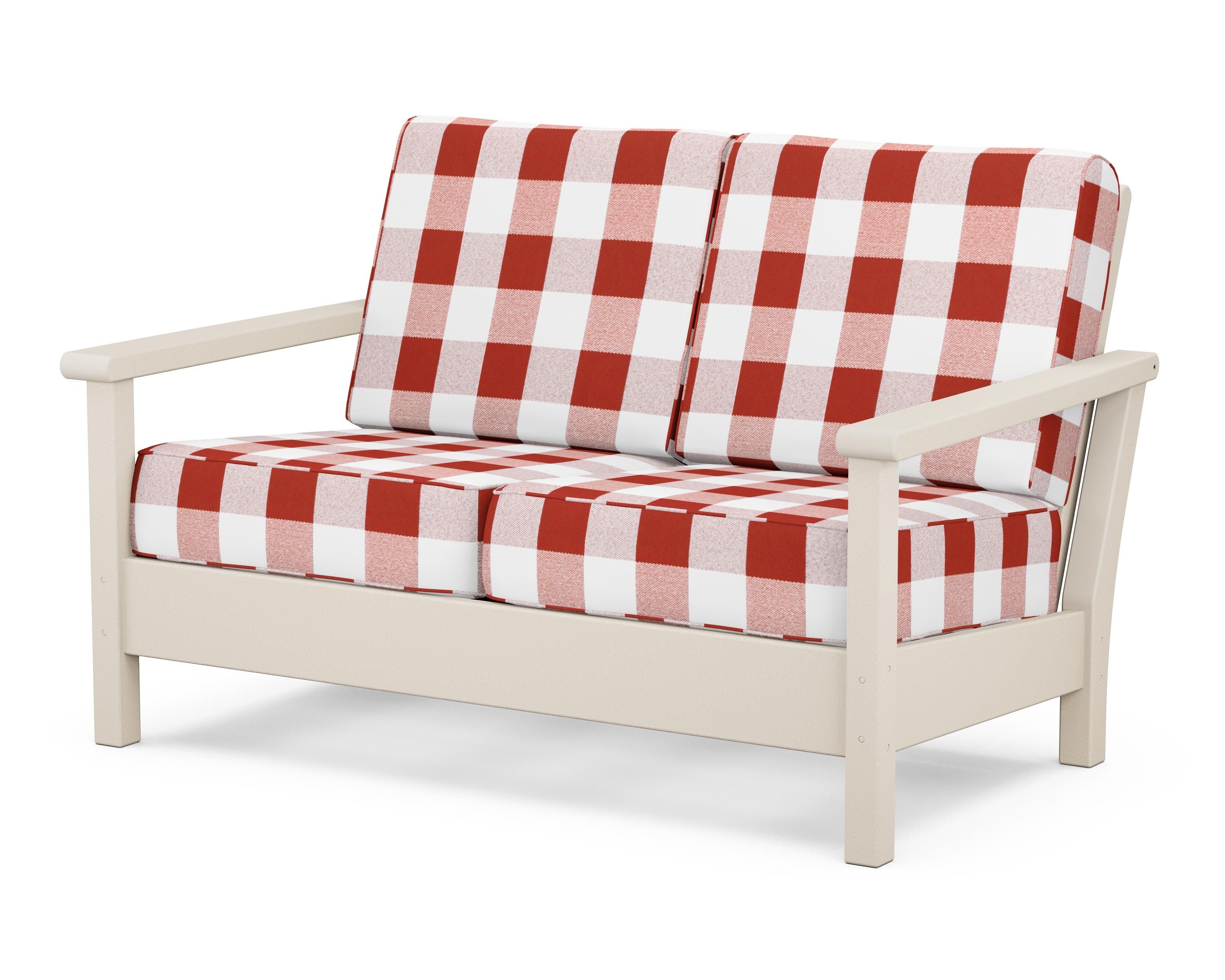 POLYWOOD® Harbour Deep Seating Loveseat in Sand / Buffalo Plaid Crimson