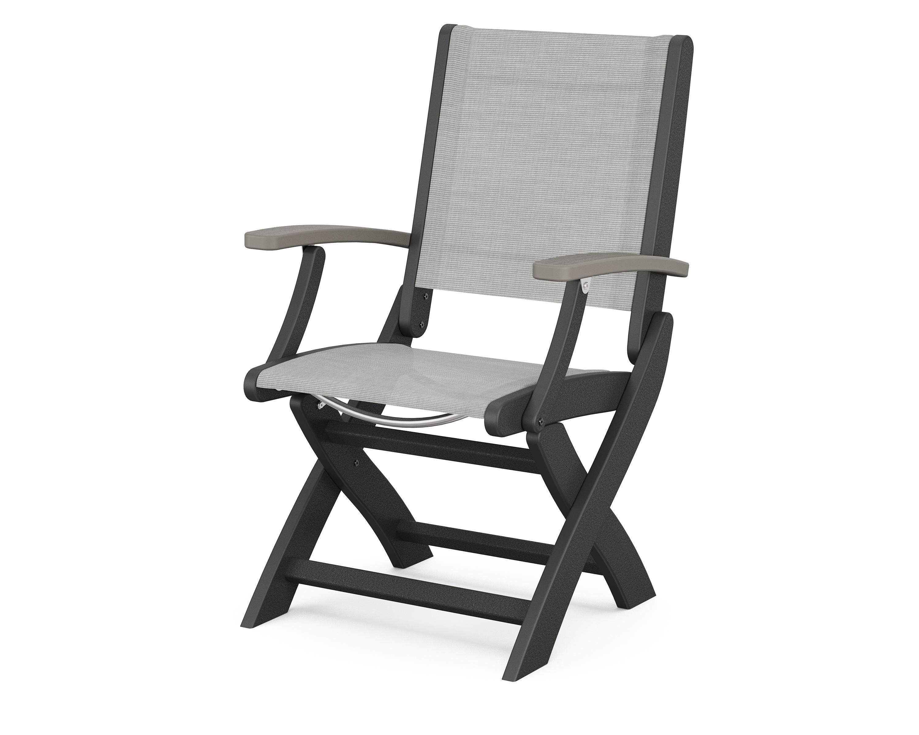 POLYWOOD® Coastal Folding Chair in Black / Driftwood / Metallic Sling