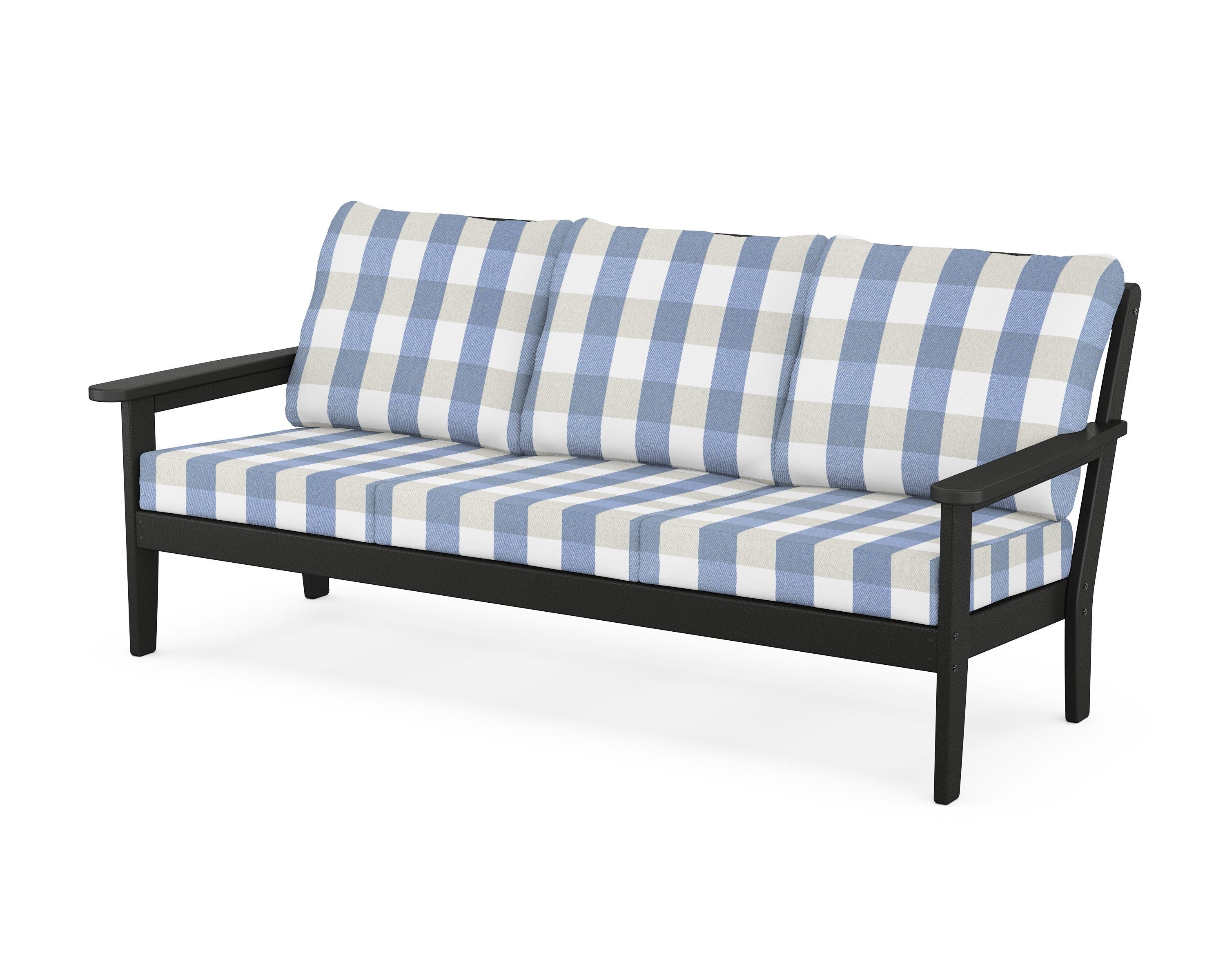 Country Living Cottage Deep Seating Sofa in Black / Buffalo Plaid Sky Blue