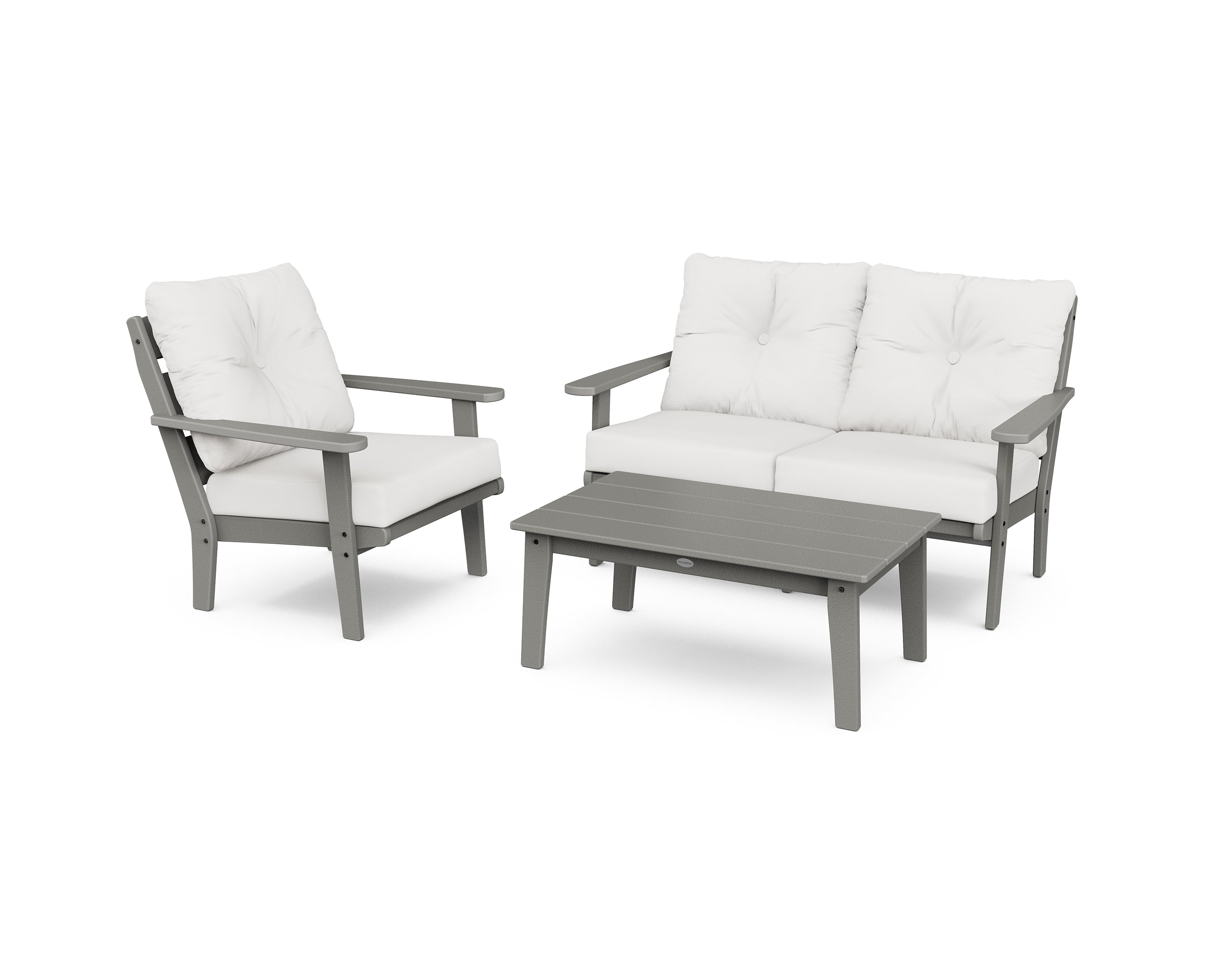 POLYWOOD® Lakeside 3-Piece Deep Seating Set in Slate Grey / Natural Linen