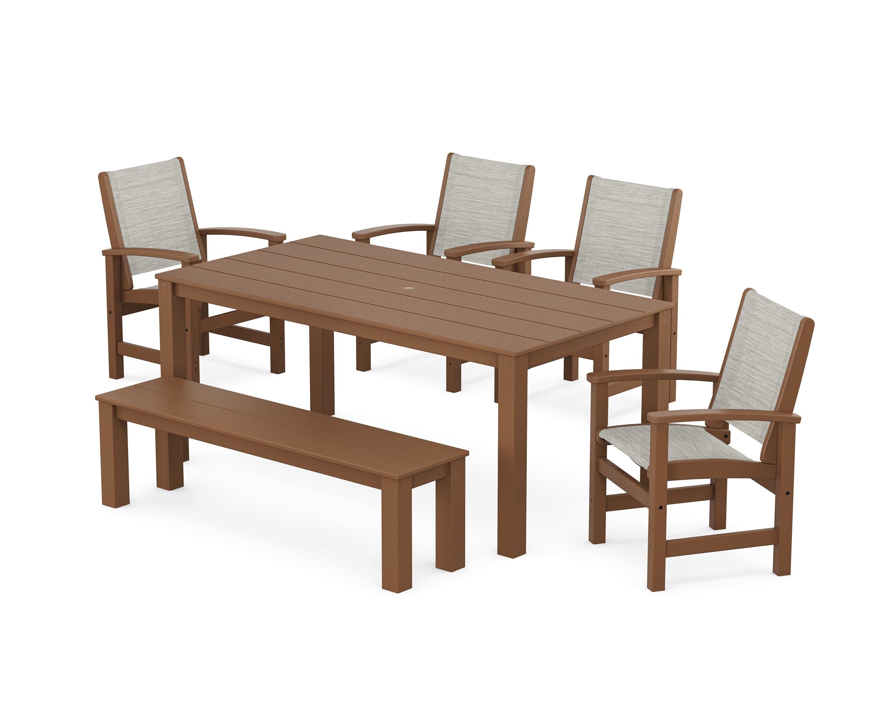 POLYWOOD® Coastal 6-Piece Parsons Dining Set with Bench in Teak / Birch Sling