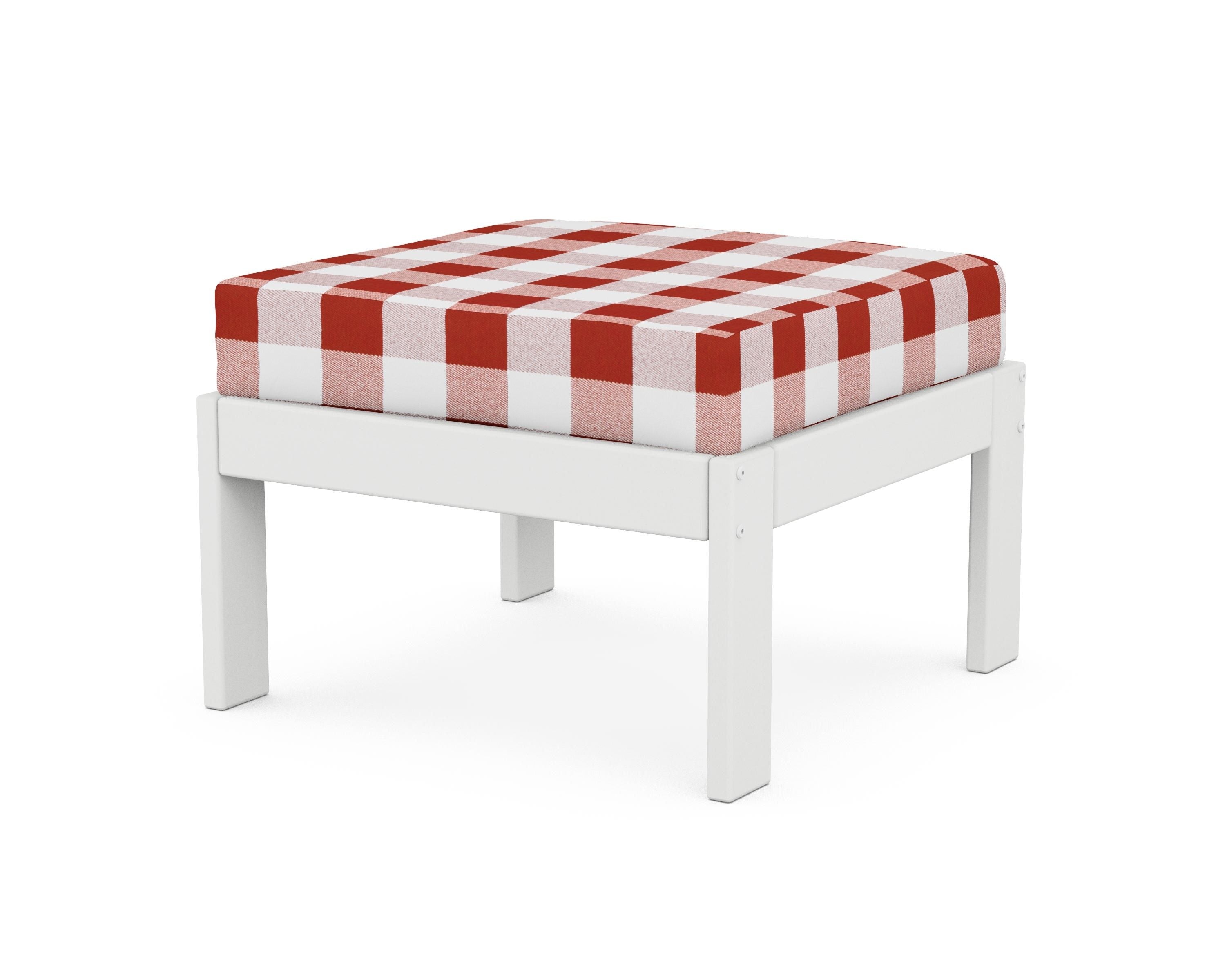 POLYWOOD® Vineyard Modular Ottoman in White / Buffalo Plaid Crimson