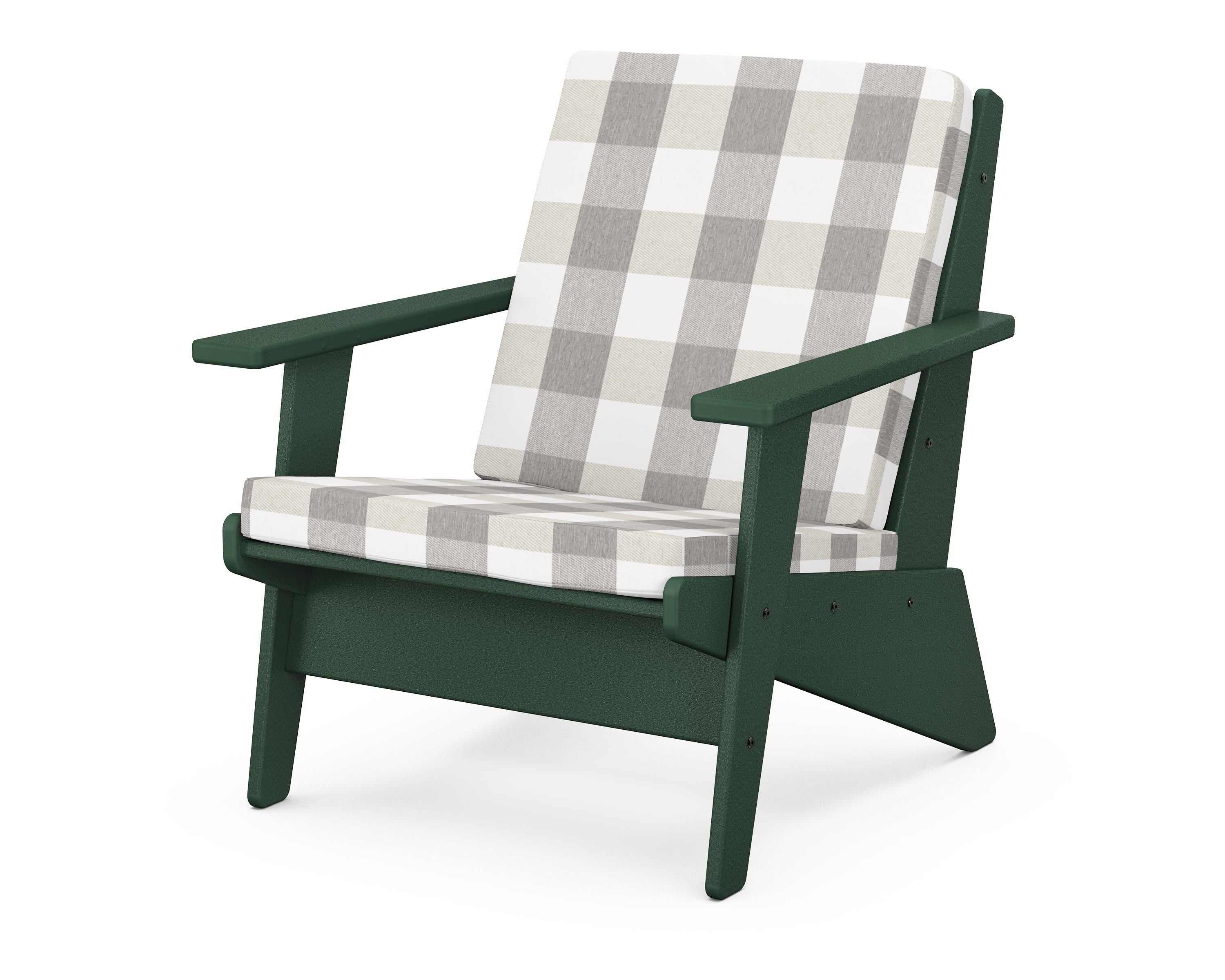 POLYWOOD® Riviera Modern Lounge Chair in Green / Buffalo Plaid Grey Mist