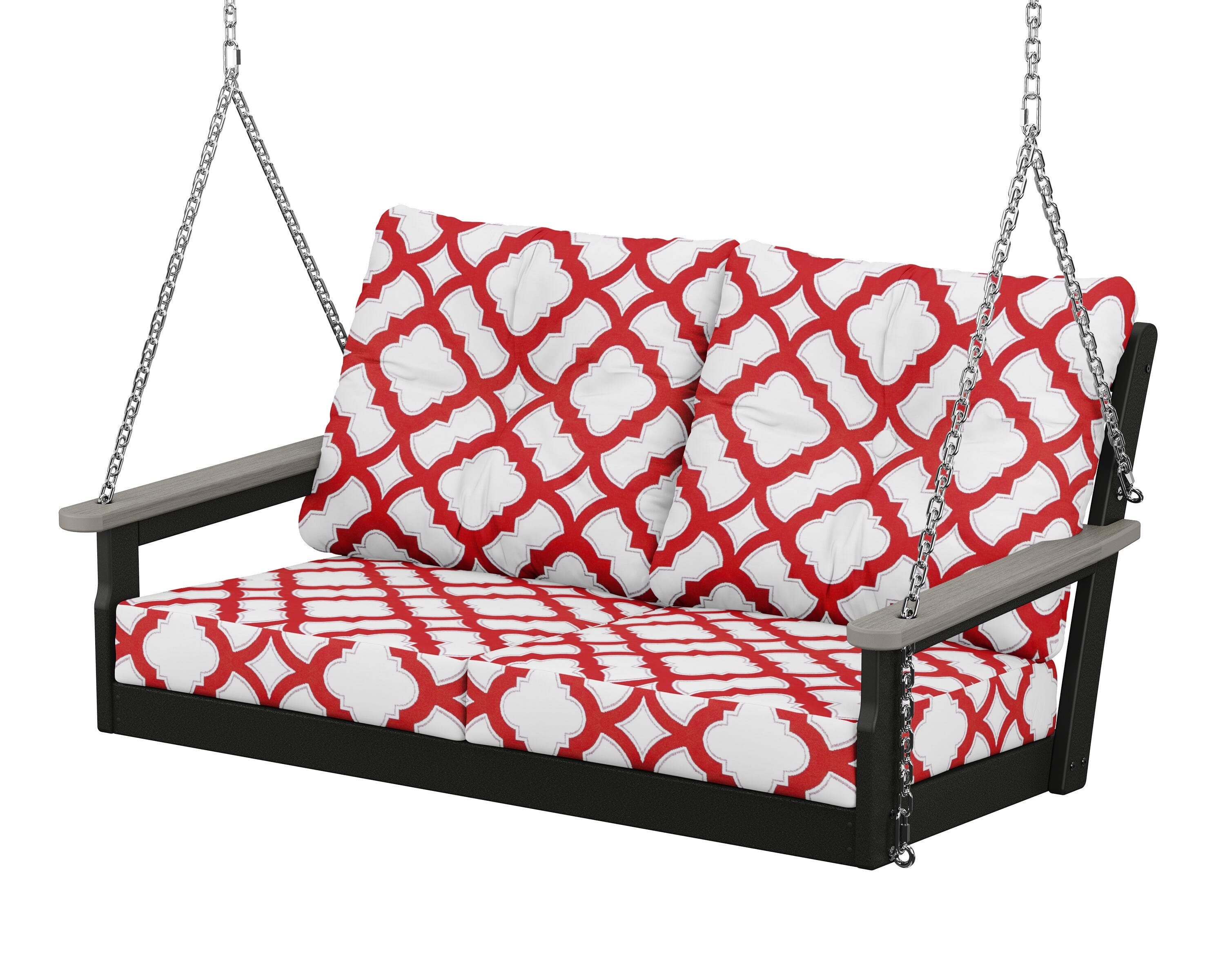 POLYWOOD® Vineyard Deep Seating Swing in Black / Driftwood / Trellis Crimson