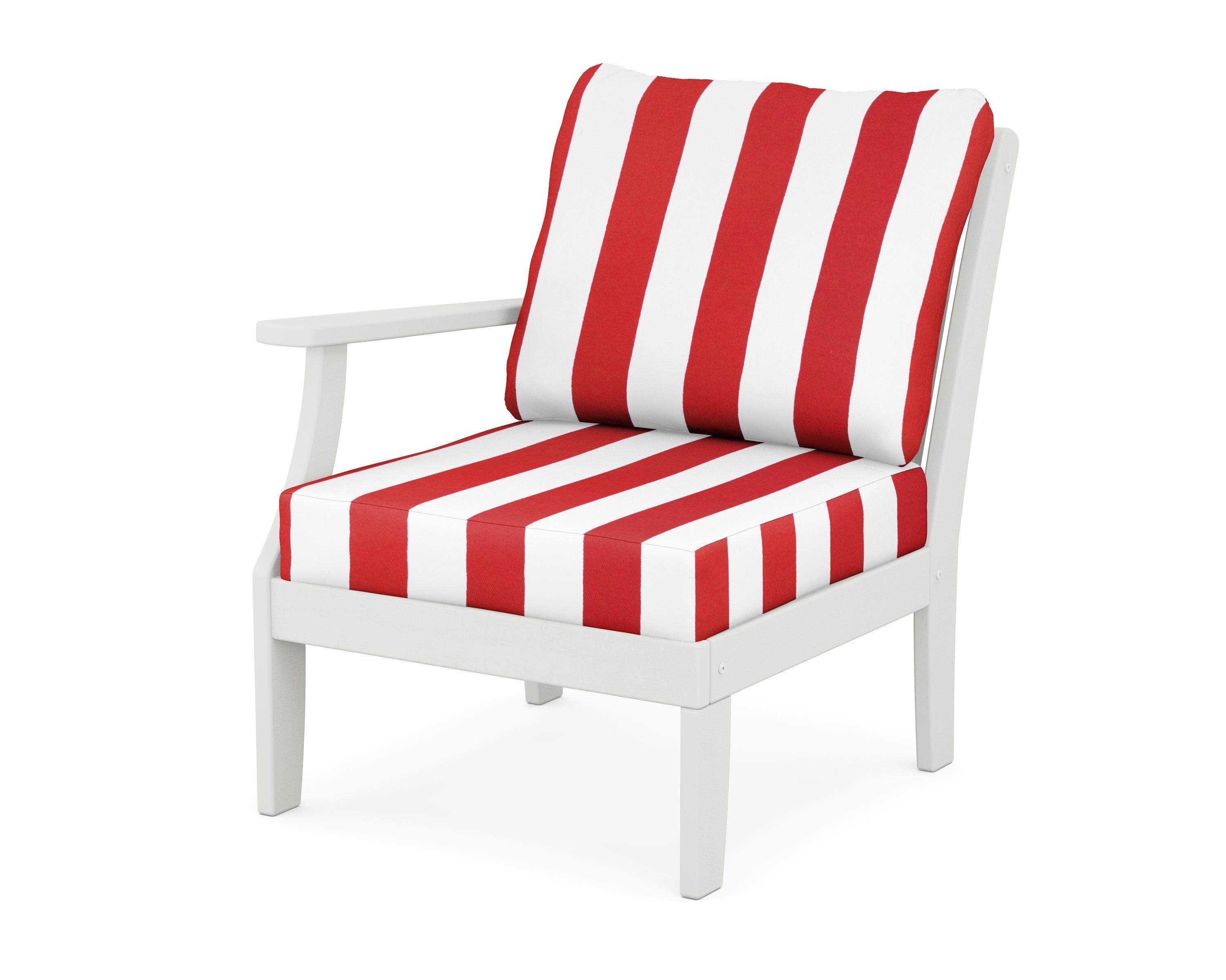 POLYWOOD® Braxton Modular Left Arm Chair in Vintage White / Cabana Stripe Crimson