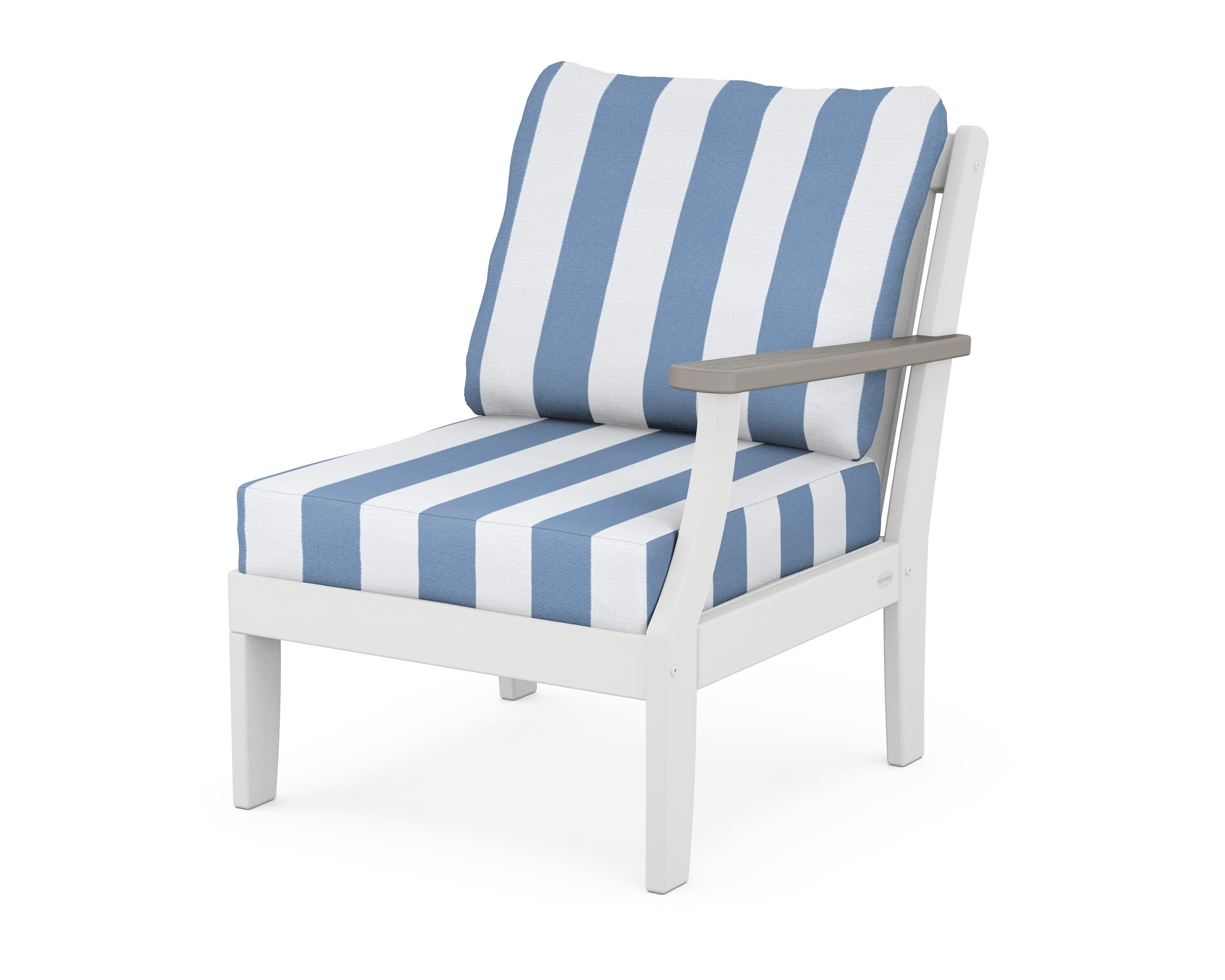 POLYWOOD® Braxton Modular Right Arm Chair in White / Driftwood / Cabana Stripe Sky Blue