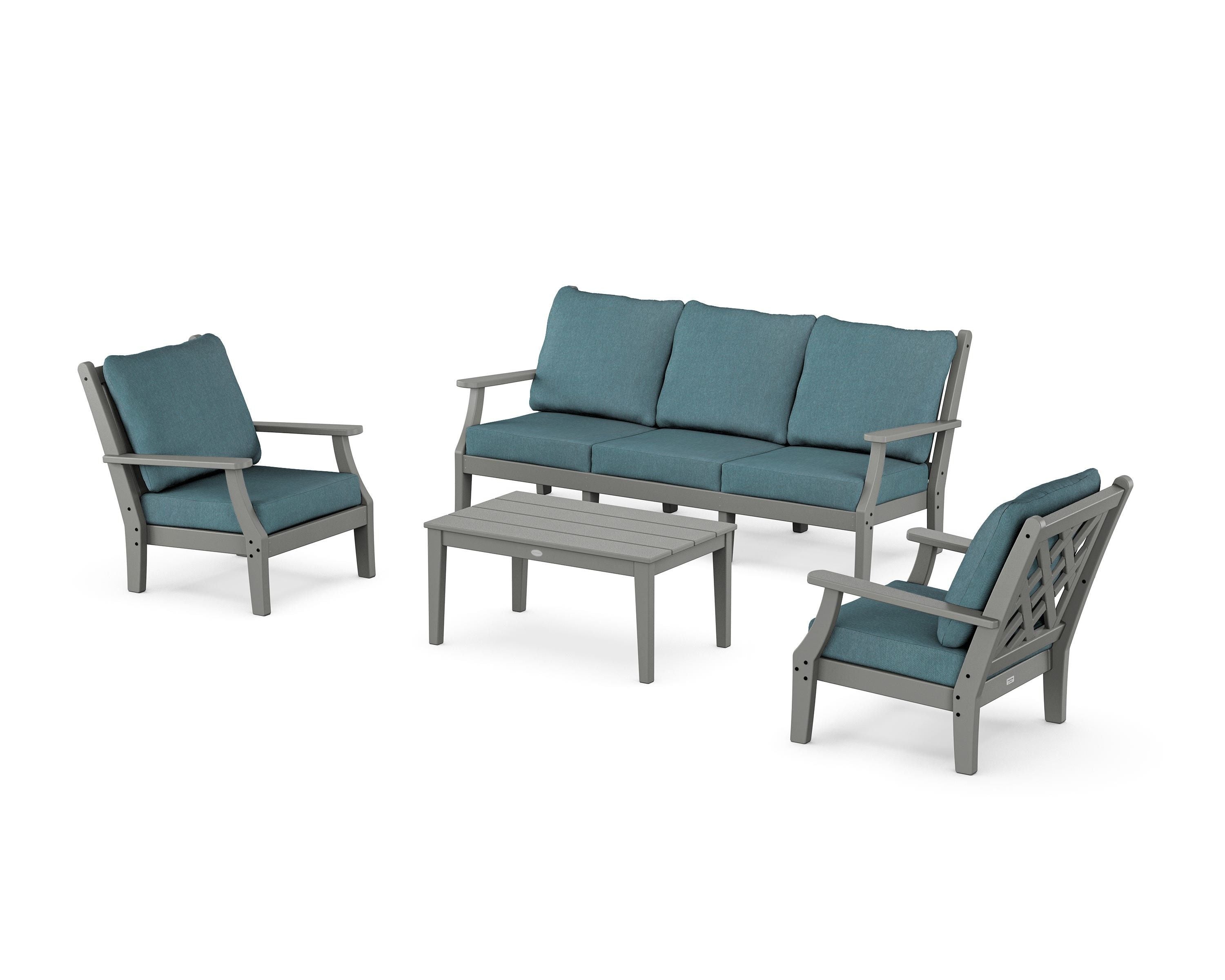 Country Living Wovendale 4-Piece Deep Seating Set with Sofa in Slate Grey / Ocean Teal