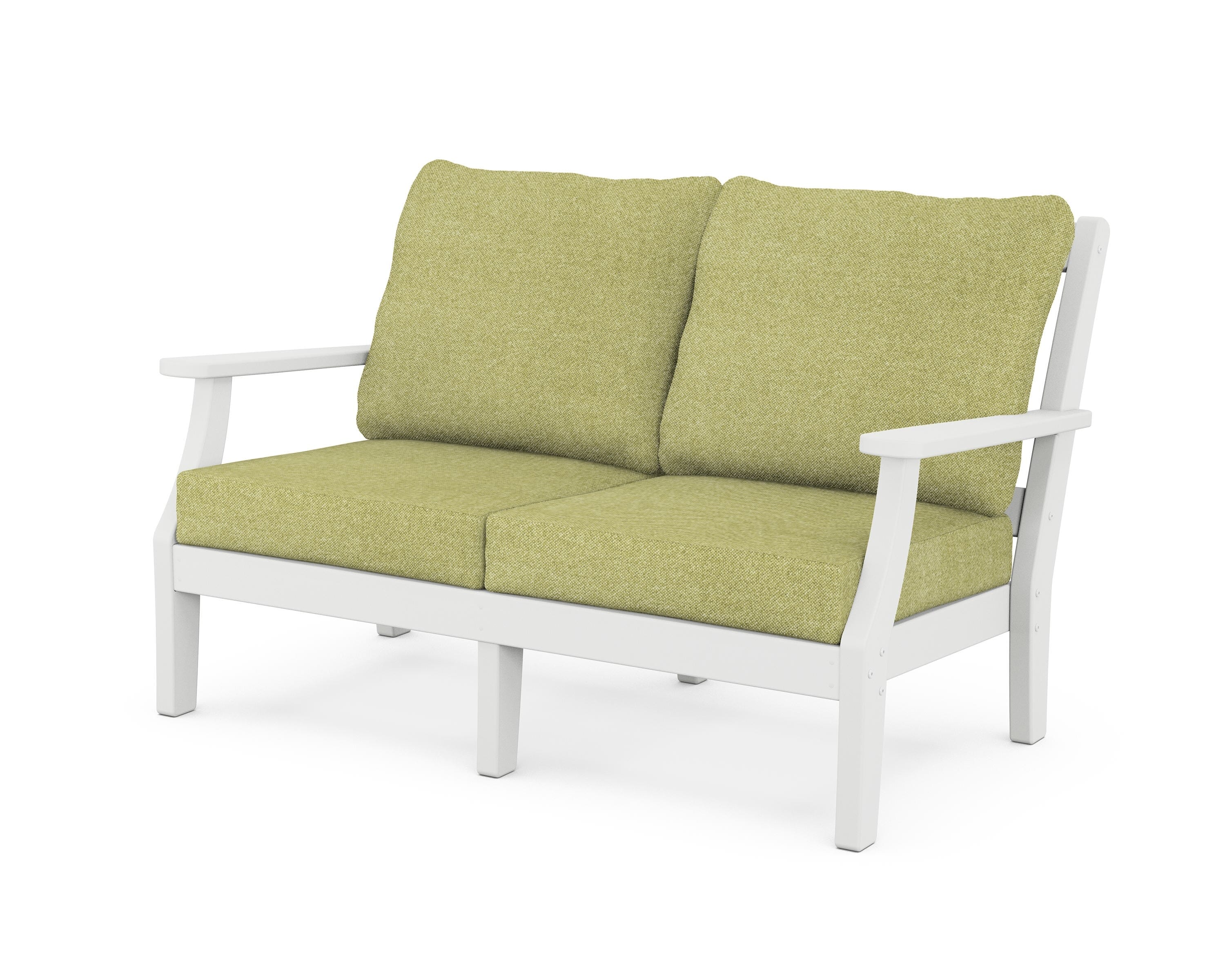 Martha Stewart by POLYWOOD® Chinoiserie Deep Seating Loveseat in White / Chartreuse Boucle