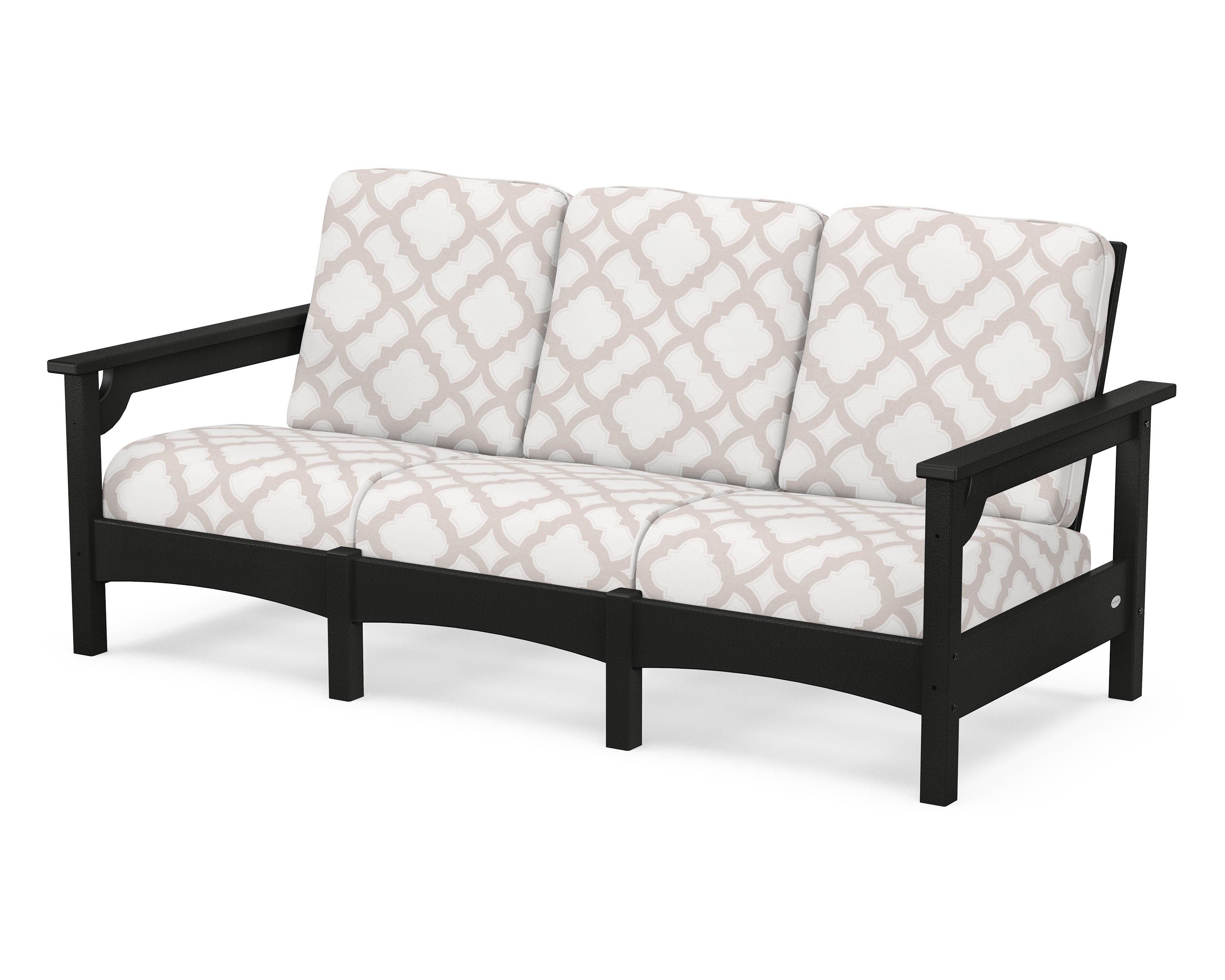 POLYWOOD® Club Sofa in Black / Trellis Dune Burlap