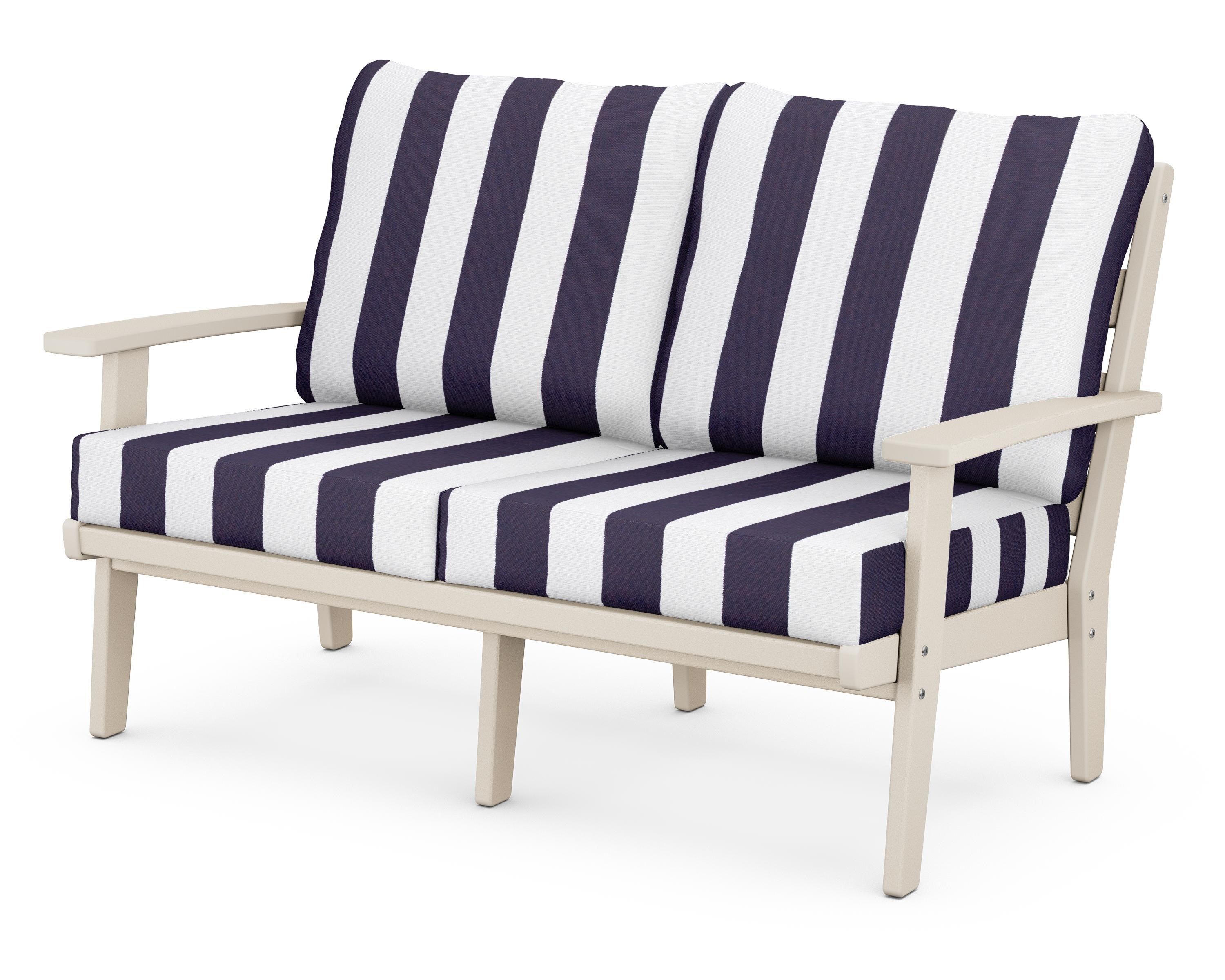 POLYWOOD® Grant Park Deep Seating Loveseat in Sand / Cabana Stripe Navy