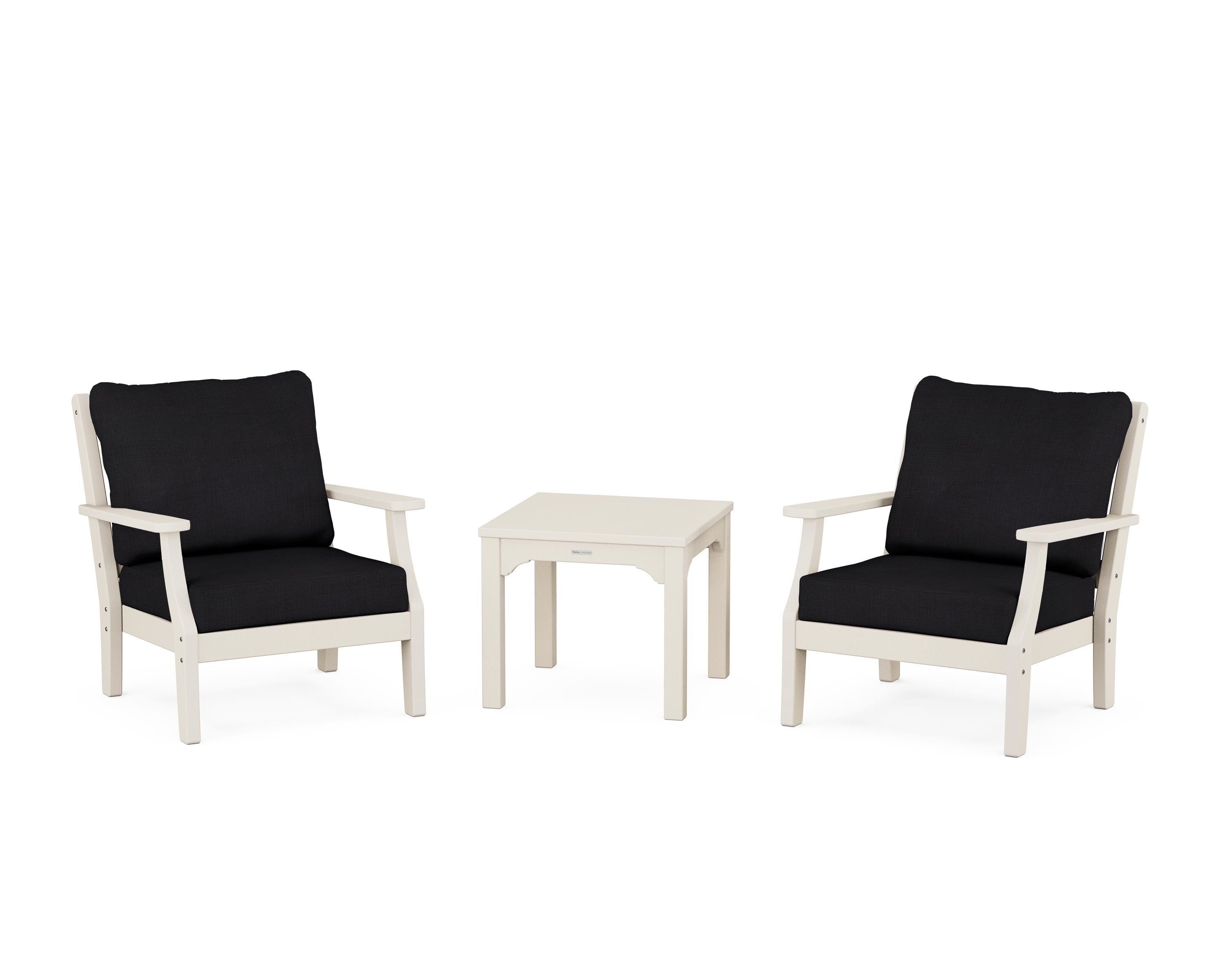 Martha Stewart by POLYWOOD® Chinoiserie 3-Piece Deep Seating Set in Sand / Midnight Linen