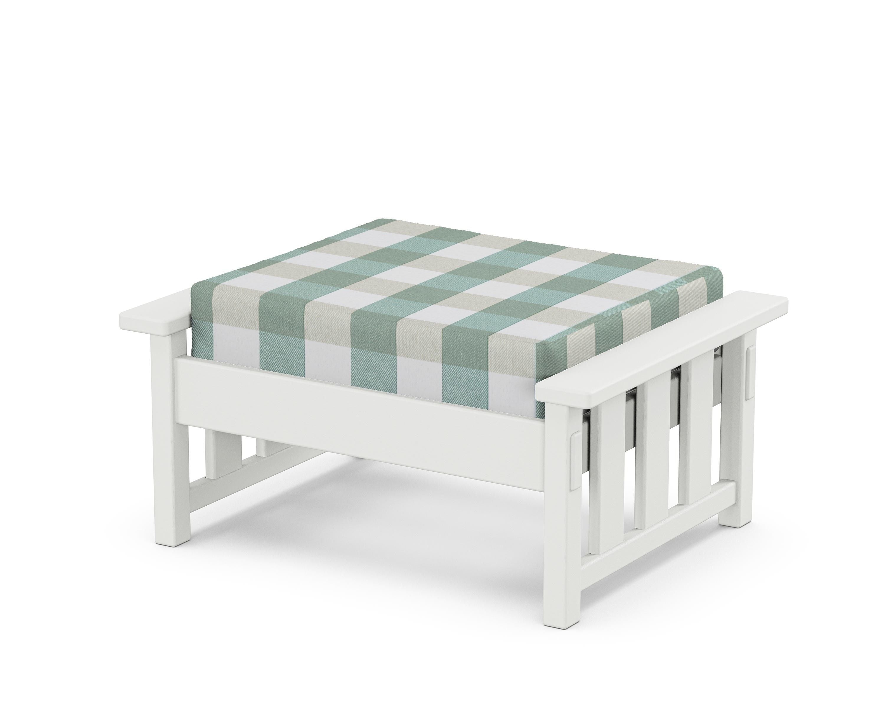 Martha Stewart by POLYWOOD® Acadia Deep Seating Ottoman in White / Buffalo Plaid Glacier Spa