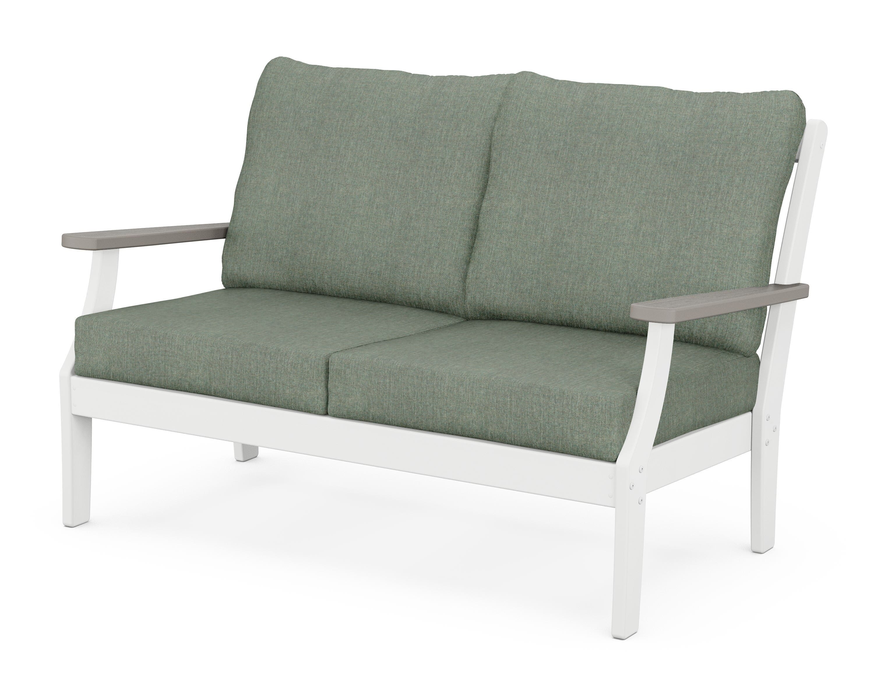 POLYWOOD® Braxton Deep Seating Loveseat in White / Driftwood / Cast Sage