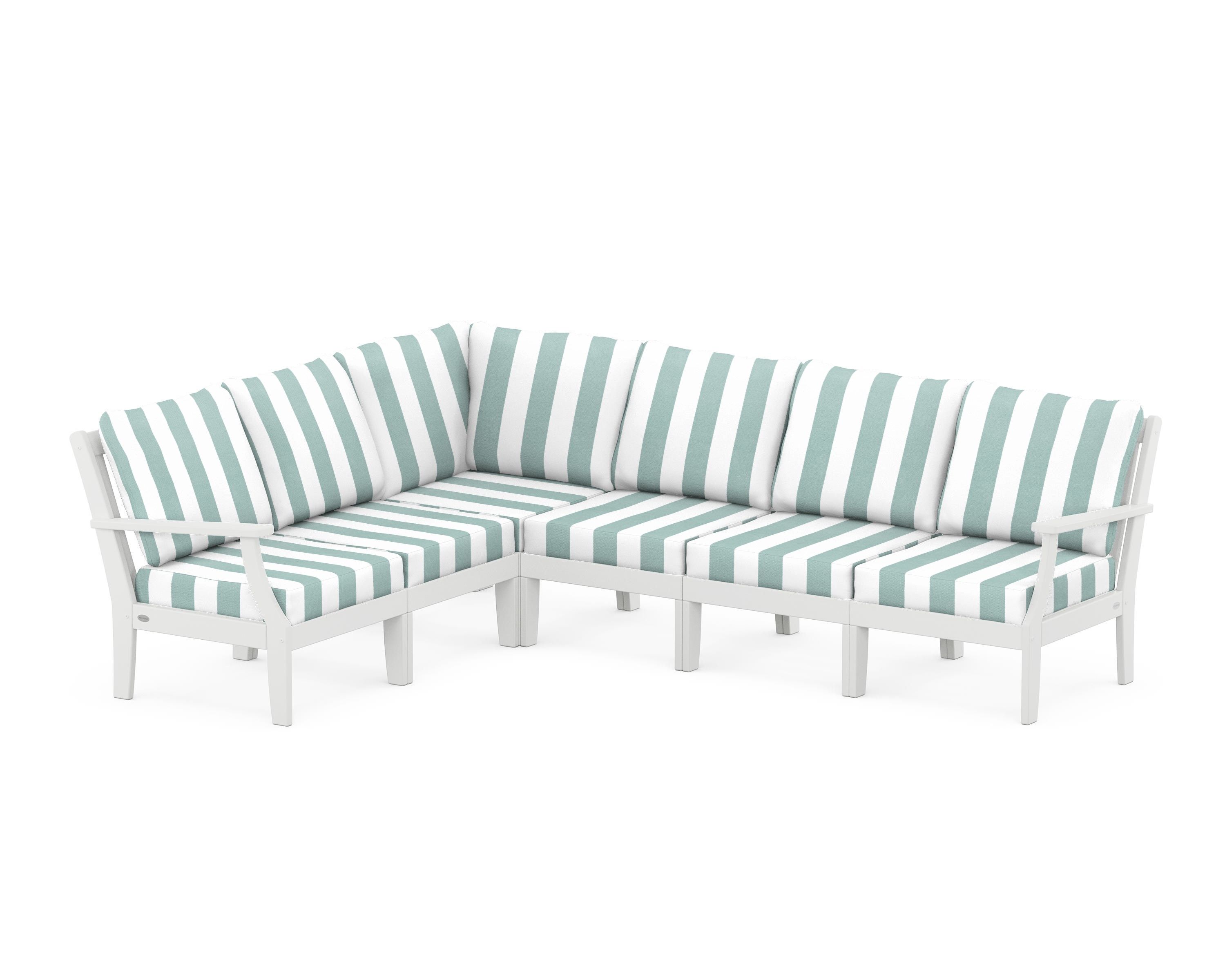 POLYWOOD® Braxton Modular 6-Piece Deep Seating Set in White / Cabana Stripe Glacier Spa