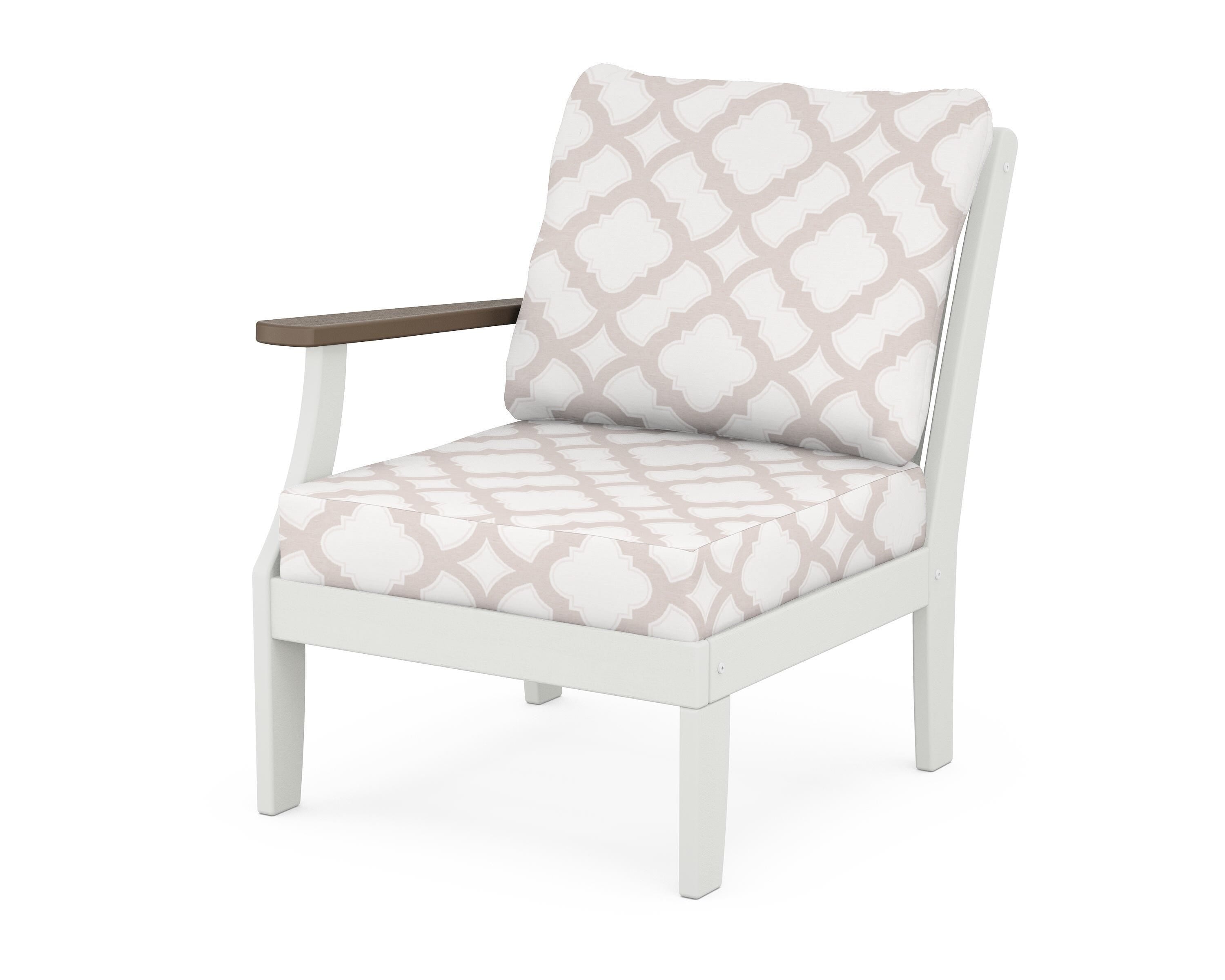 POLYWOOD® Braxton Modular Left Arm Chair in White / Kona / Trellis Dune Burlap